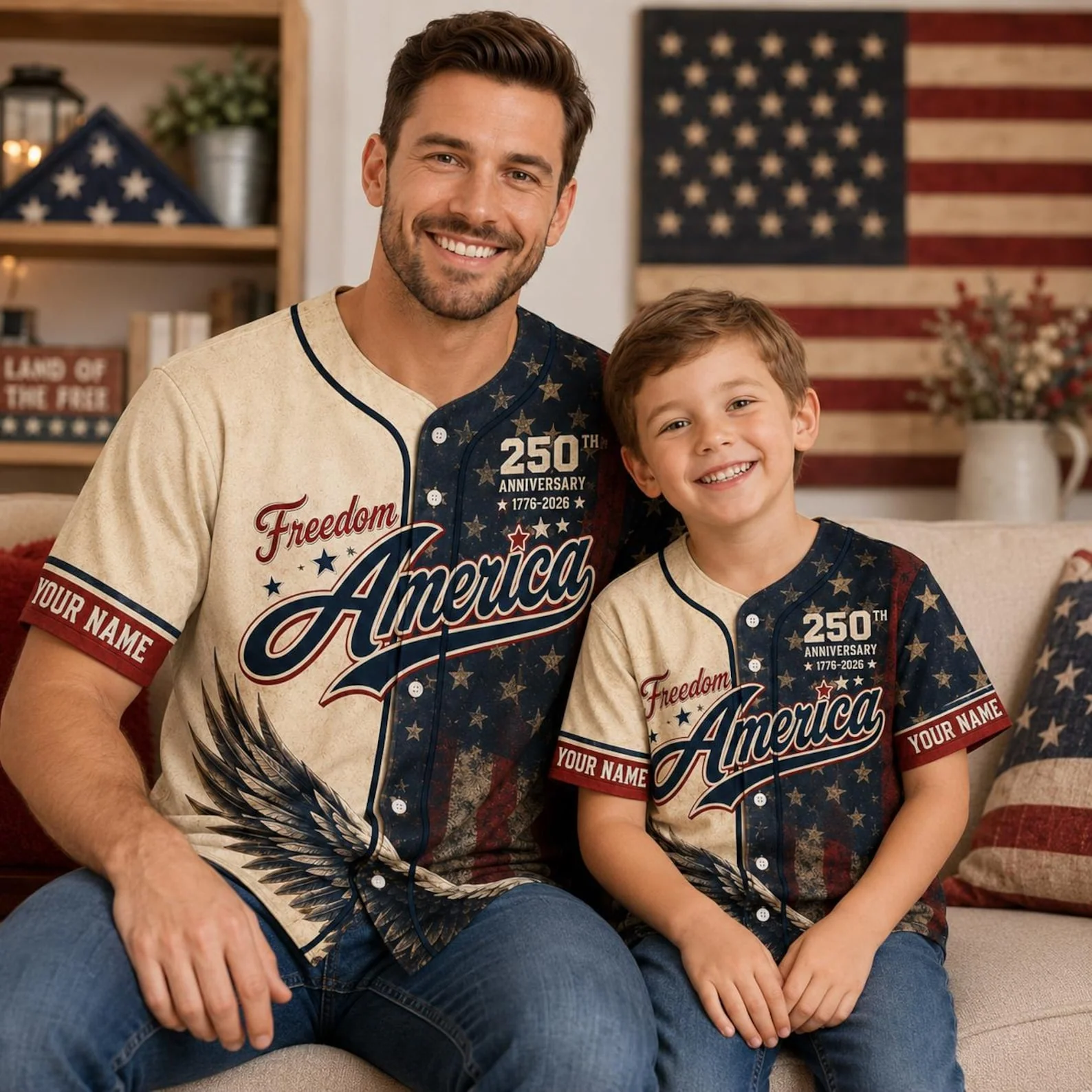 USA 250th Anniversary Vintage Freedom Eagle - Personalized Baseball Jersey - Gift For Family - Image 3