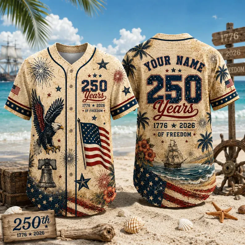 USA 250th Anniversary Vintage Ship Eagle - Personalized Baseball Jersey - Gift For Him