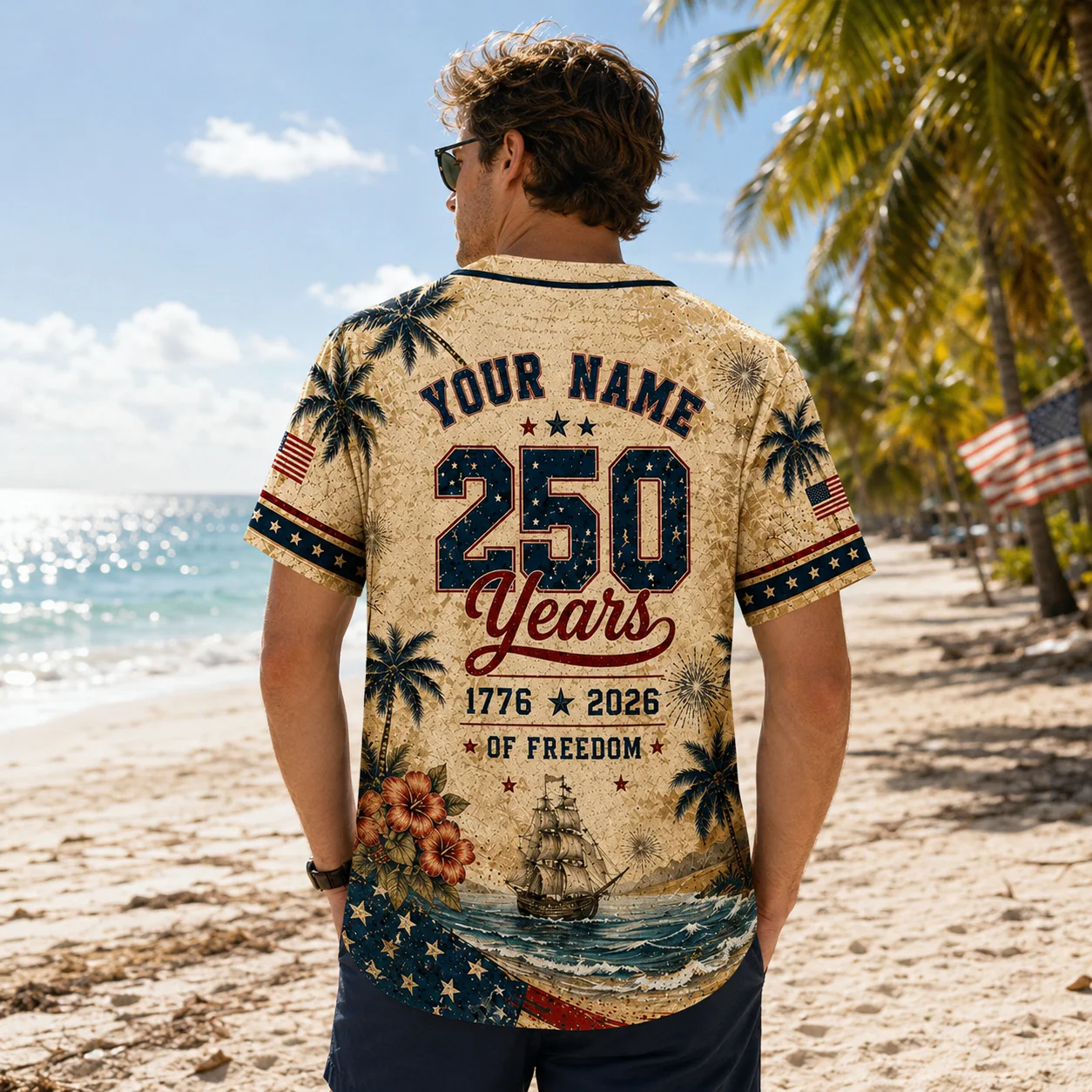 USA 250th Anniversary Vintage Ship Eagle - Personalized Baseball Jersey - Gift For Him - Image 3