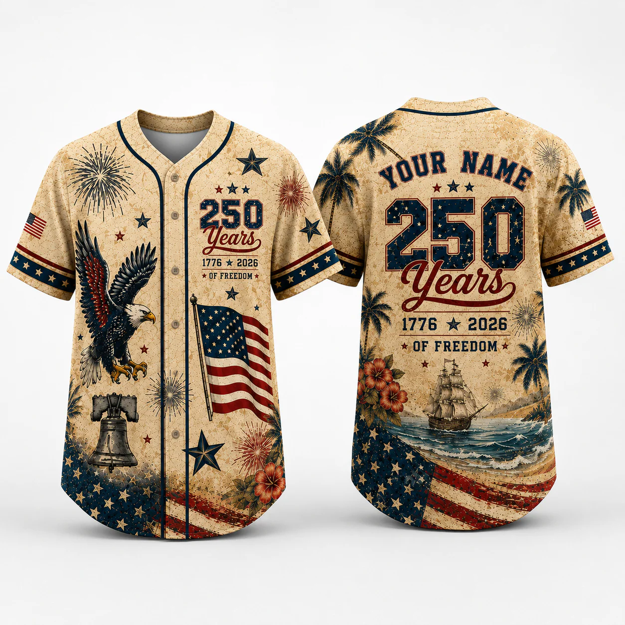 USA 250th Anniversary Vintage Ship Eagle - Personalized Baseball Jersey - Gift For Him - Image 6