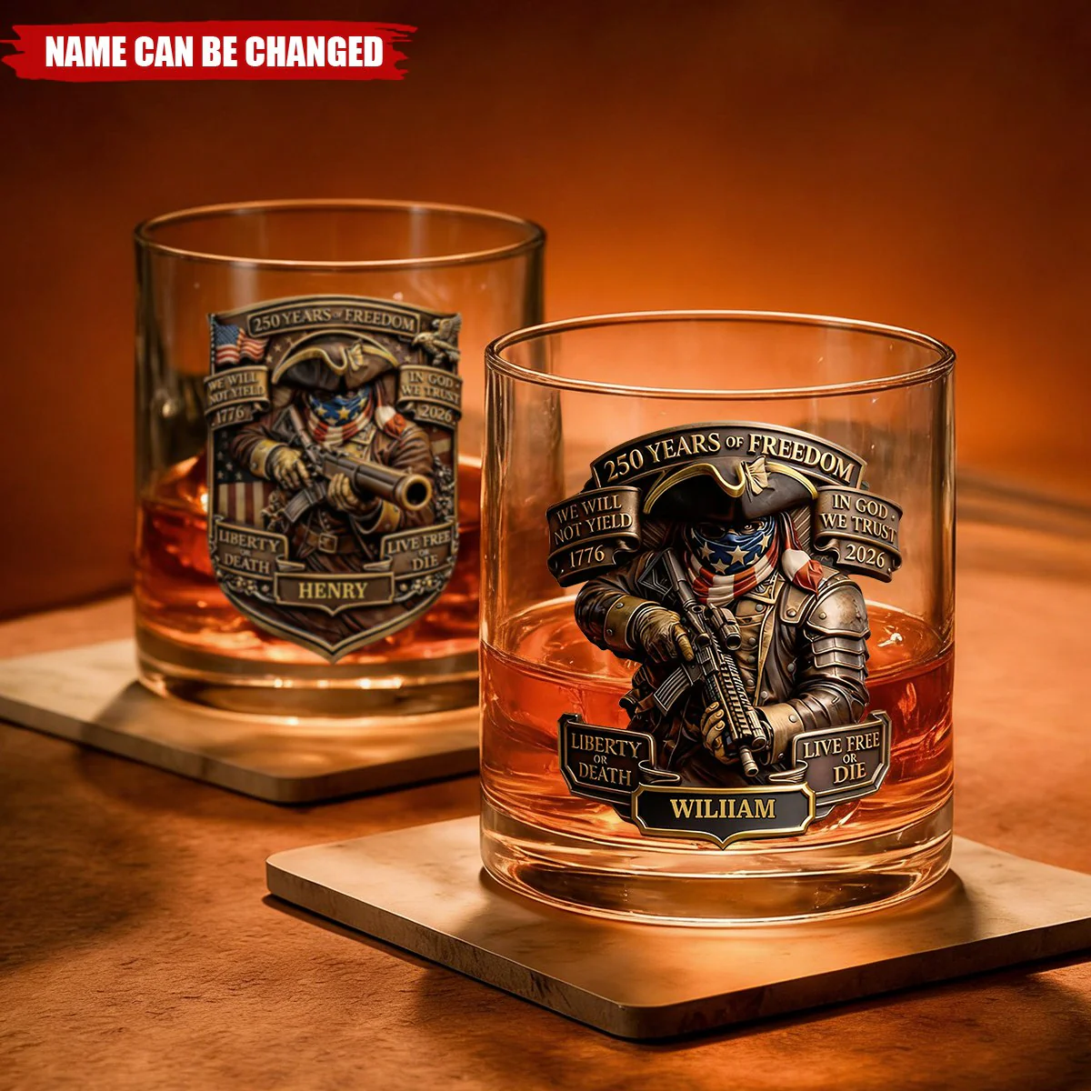USA 250th Anniversary We Will Not Yield In God We Trust - Personalized Whiskey Glass - Gift For Patriots - Image 2