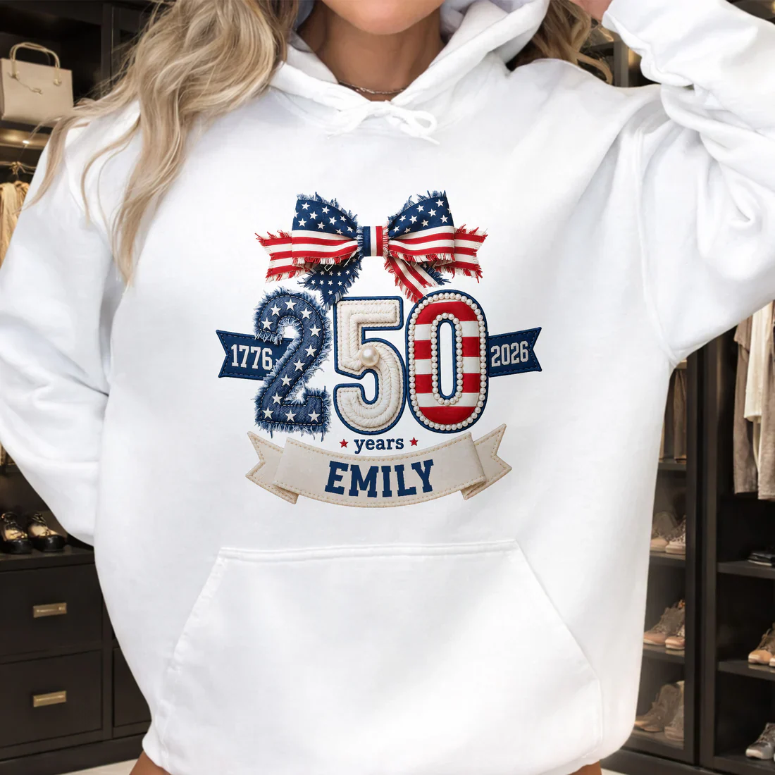 USA 250th Anniversary With American Flag Bow And Stars - Personalized Shirt - Gift For Patriots - Image 2