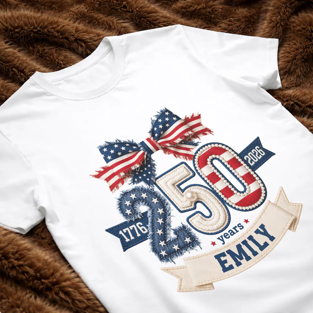 USA 250th Anniversary With American Flag Bow And Stars - Personalized Shirt - Gift For Patriots - Image 4