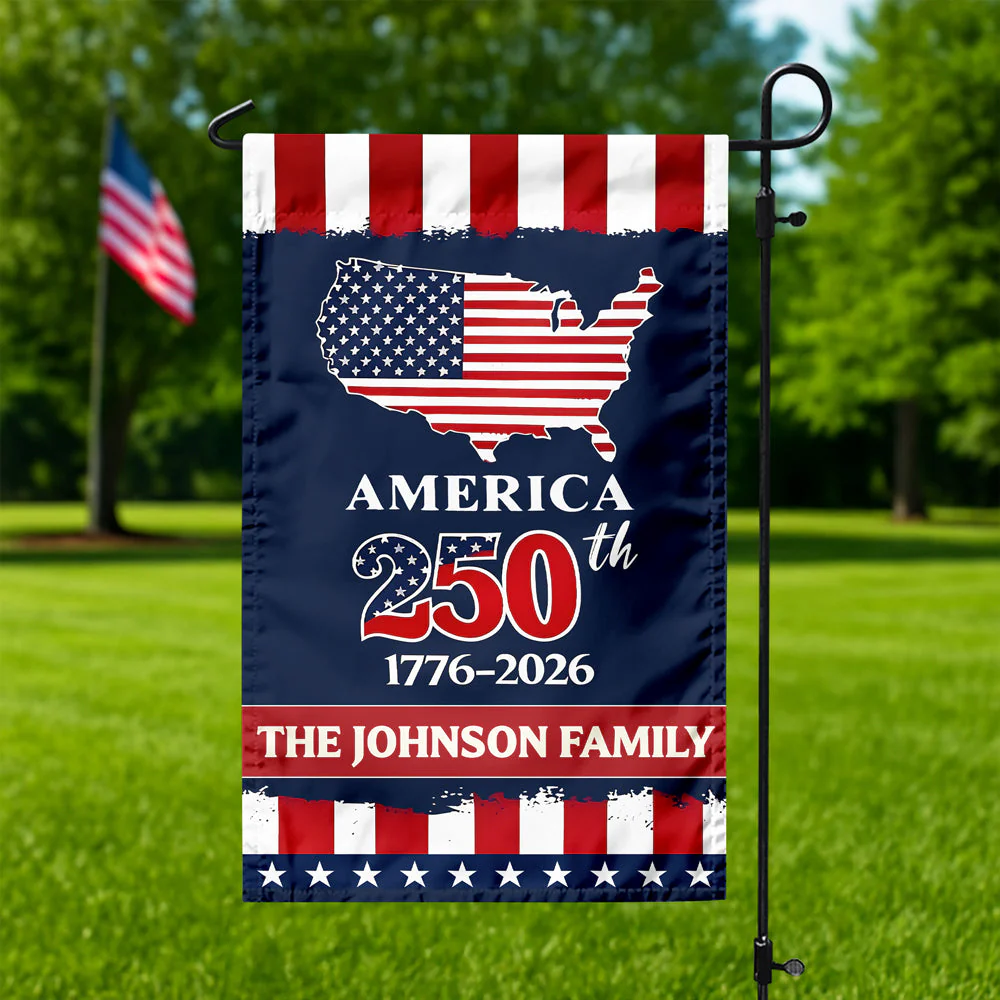 USA 250th Birthday Anniversary America - Personalized Flag - Patriotic Gift For Family HN02