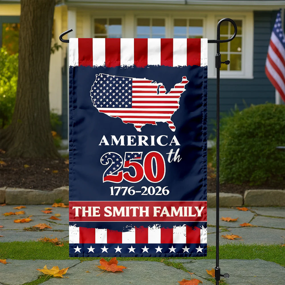 USA 250th Birthday Anniversary America - Personalized Flag - Patriotic Gift For Family HN02 - Image 2