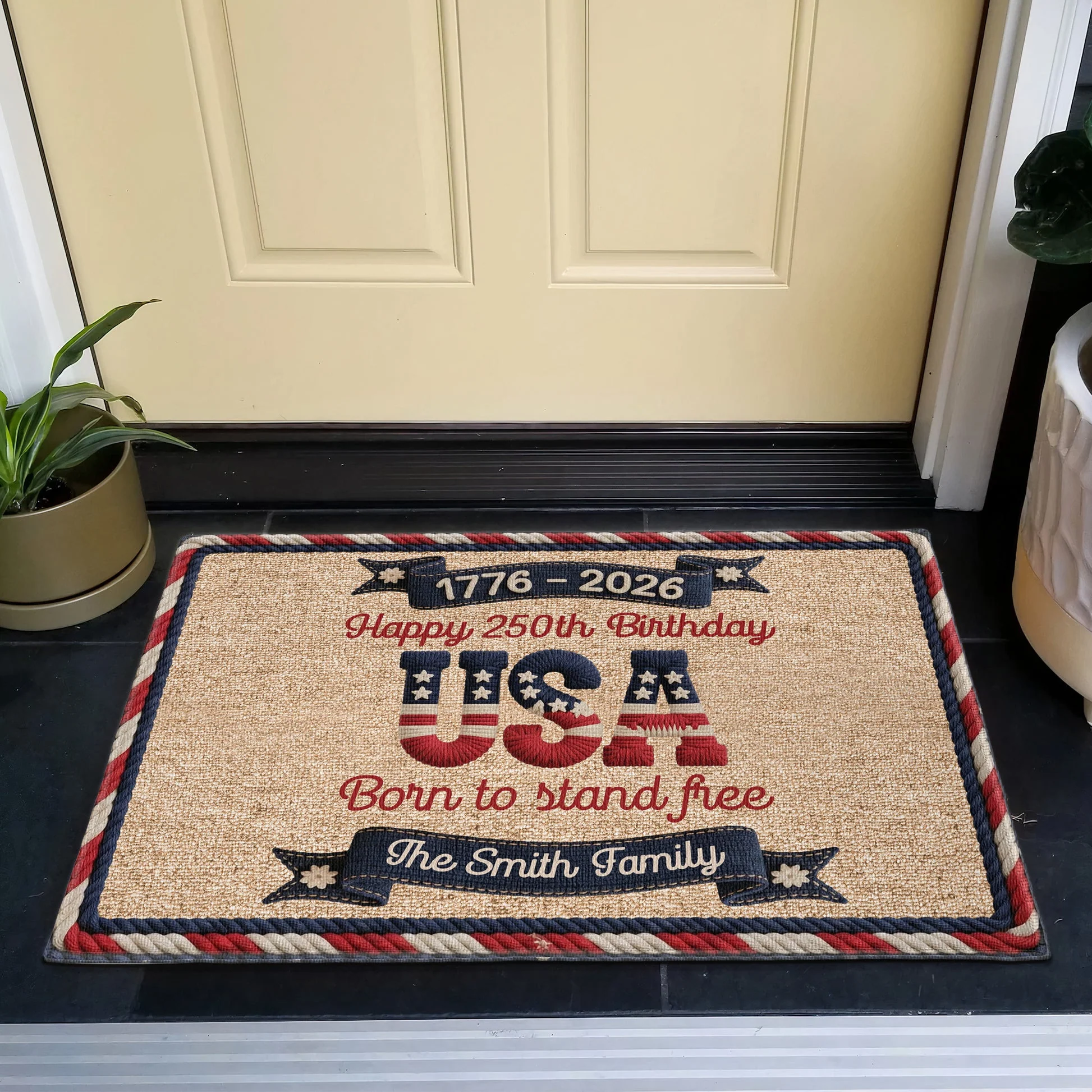 Usa 250Th Birthday Faux Yarn Pattern - Personalized Doormat - Patriotic Gift For Family HN02 - Image 2