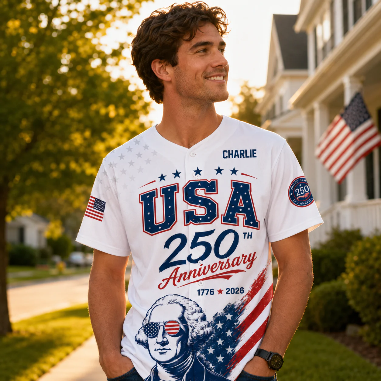 USA 250th George Washington - Personalized Baseball Jersey - Gift For Patriots - Image 2