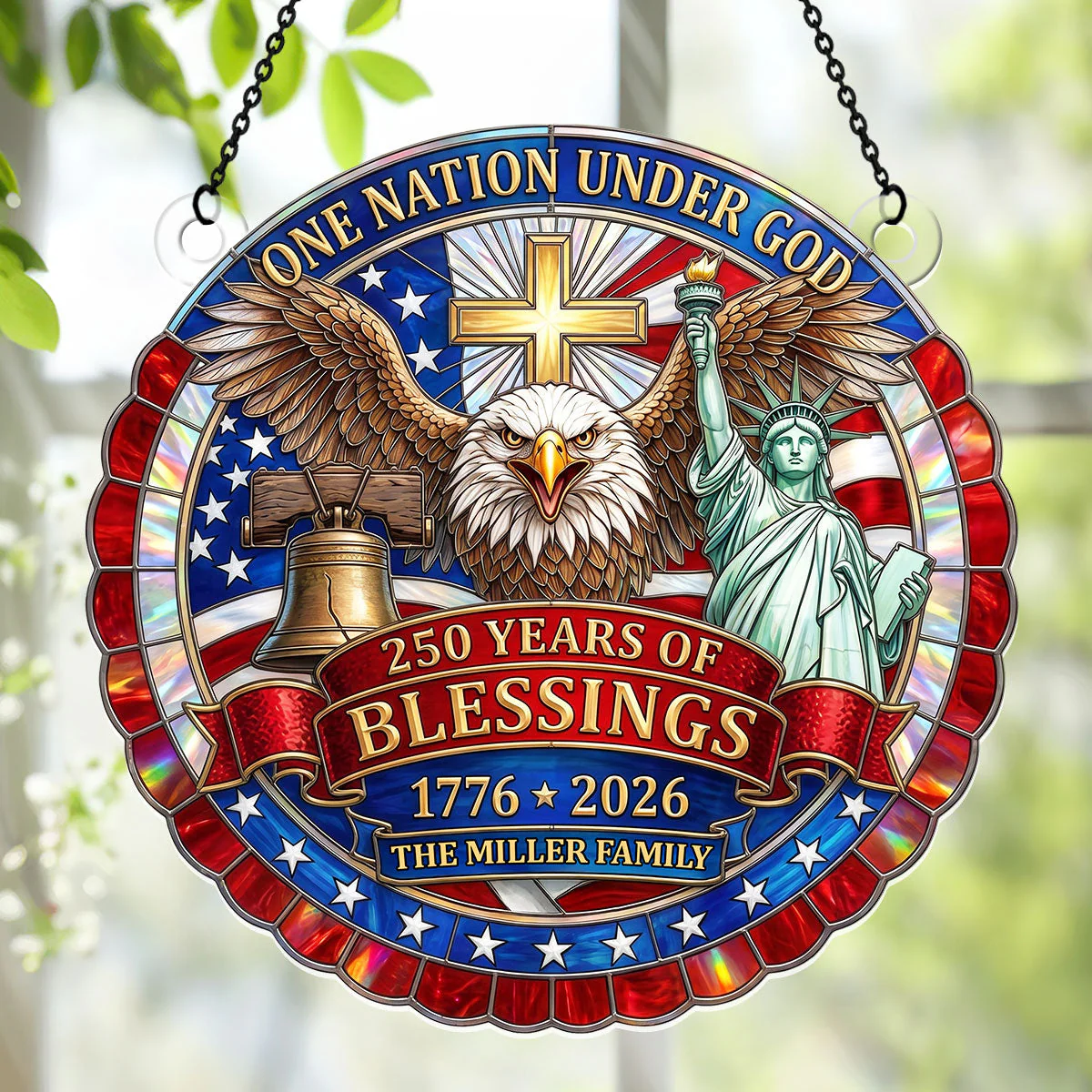 USA 250th One Nation Under God Cross Eagle - Personalized Window Hanging Acrylic Suncatcher - Gift For Family - Image 5