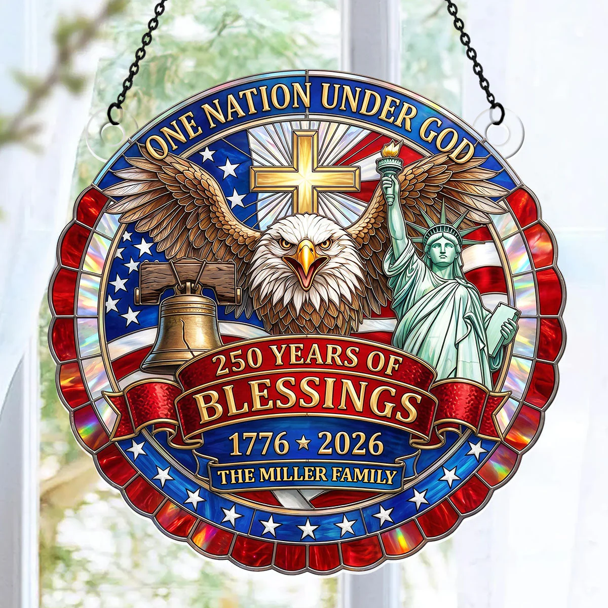 USA 250th One Nation Under God Cross Eagle - Personalized Window Hanging Acrylic Suncatcher - Gift For Family - Image 7