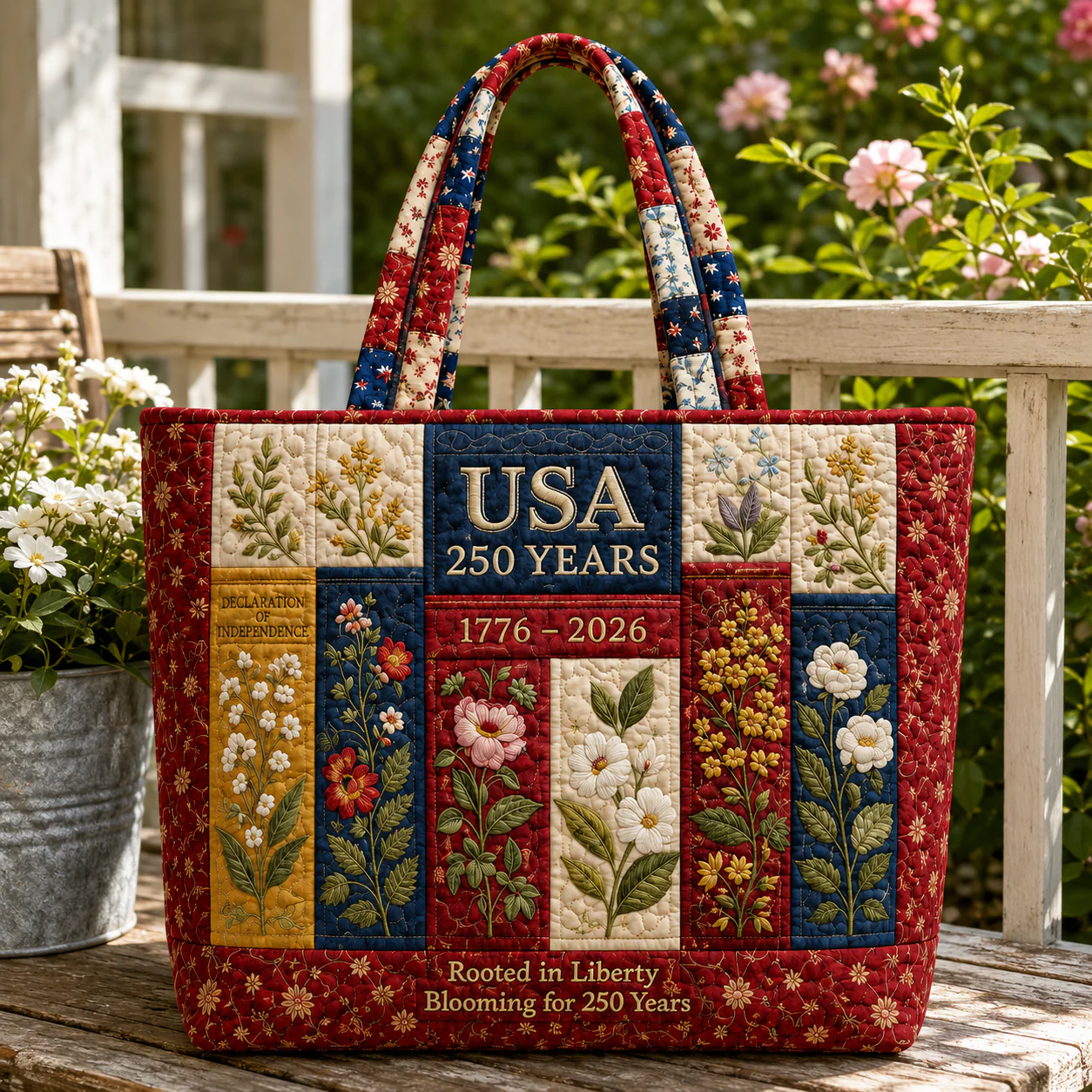USA 250th Rooted In Liberty Wildflowers - Quilted Tote Bag - Gift For Her - Image 2