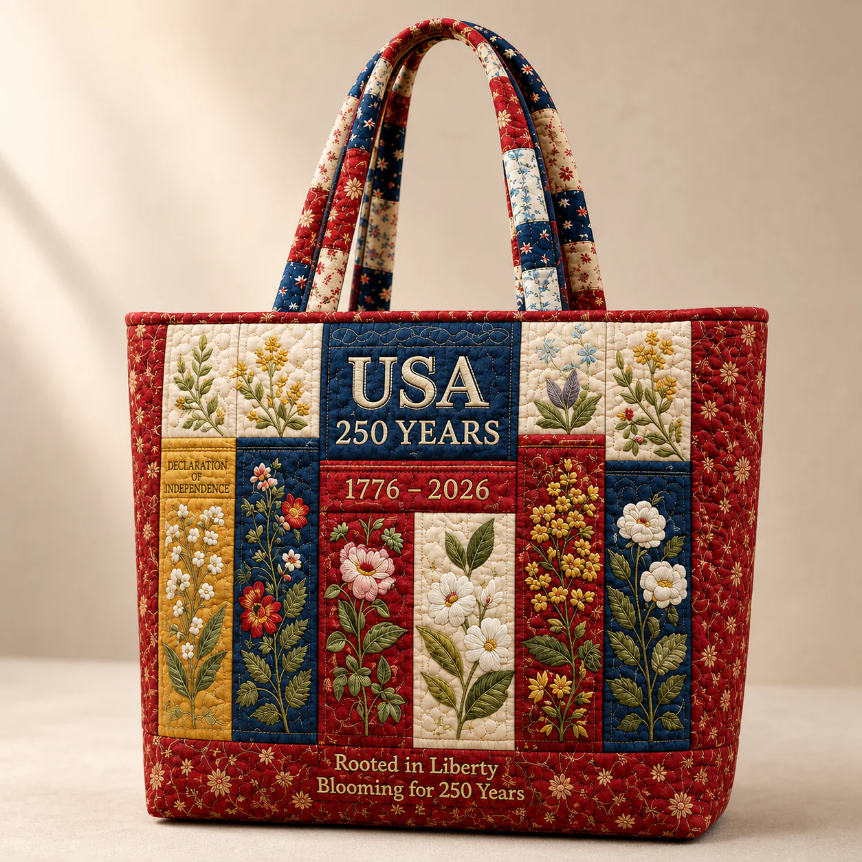 USA 250th Rooted In Liberty Wildflowers - Quilted Tote Bag - Gift For Her - Image 5