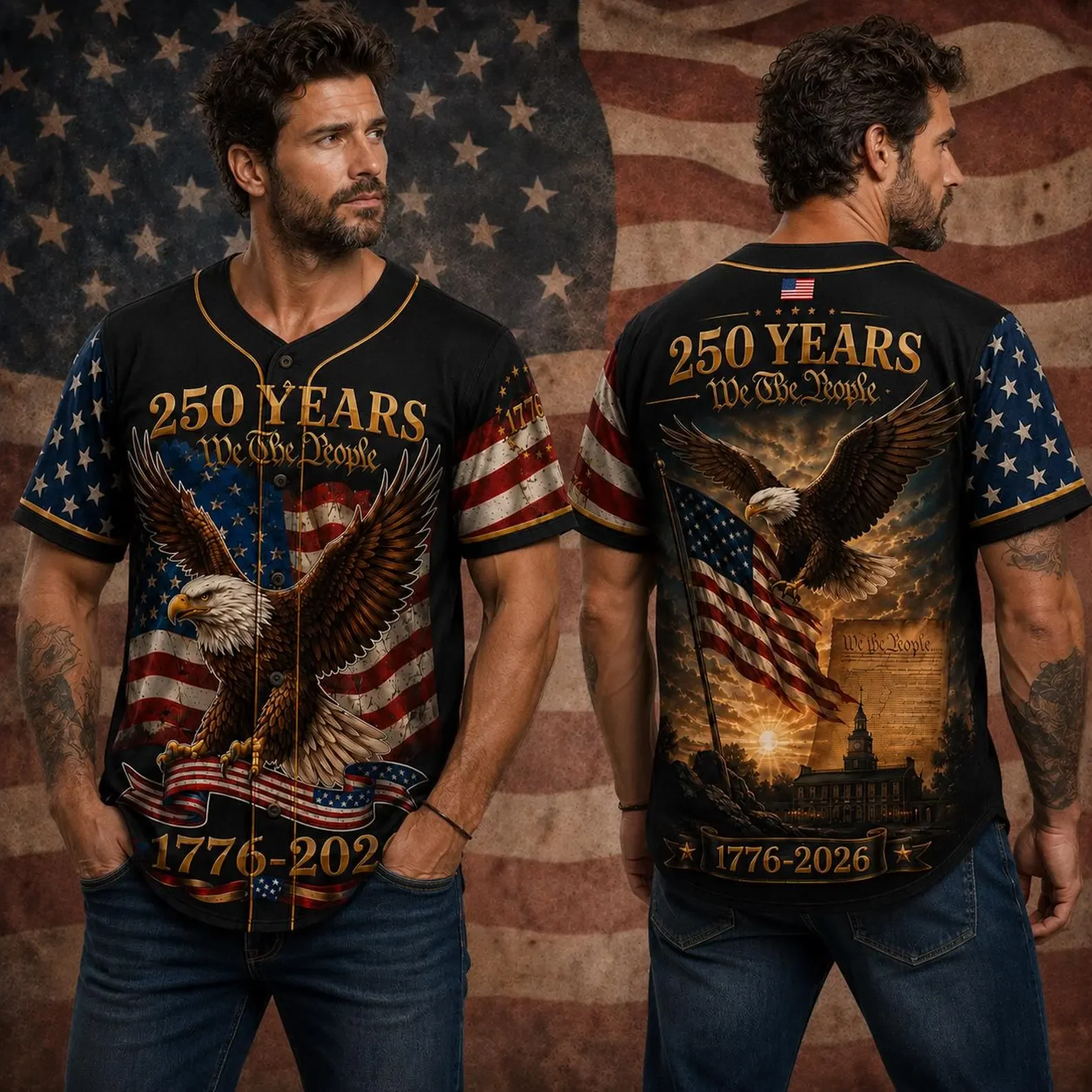 USA 250th We The People 1776 2026 Black - Baseball Jersey - Gift For Patriots - Image 3