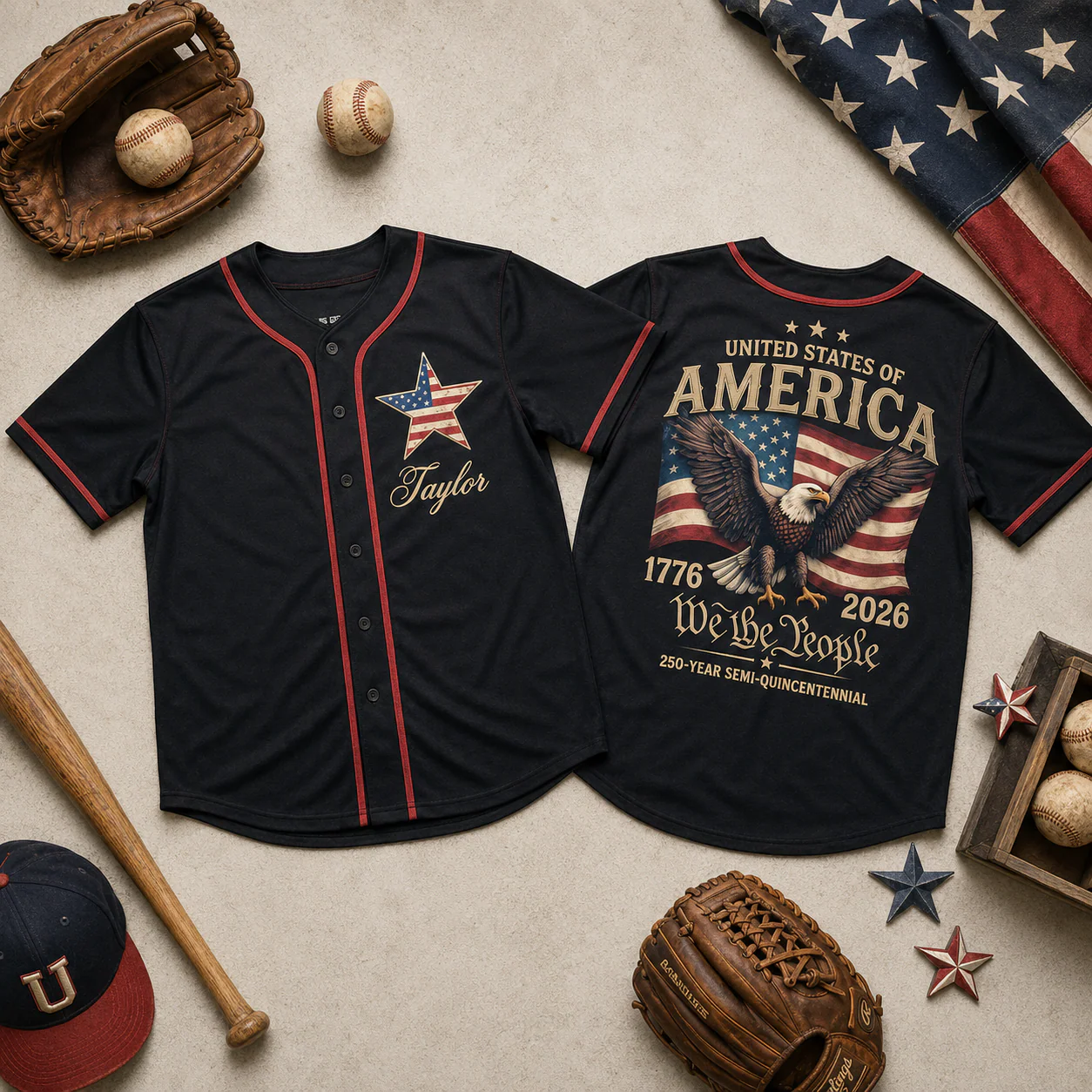 USA 250th We The People Eagle Flag Star - Personalized Baseball Jersey - Gift For Patriots