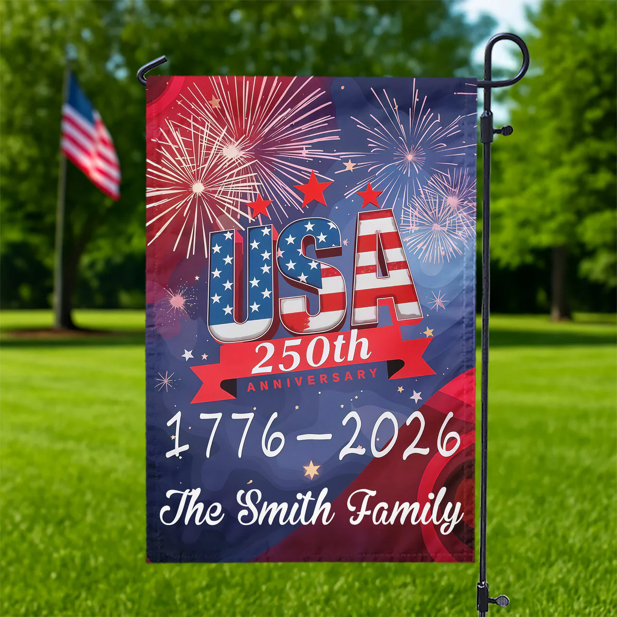 USA 250th Years Anniversary 1776 America 2026 - Personalized Flag - Patriotic Gift For Family HN02