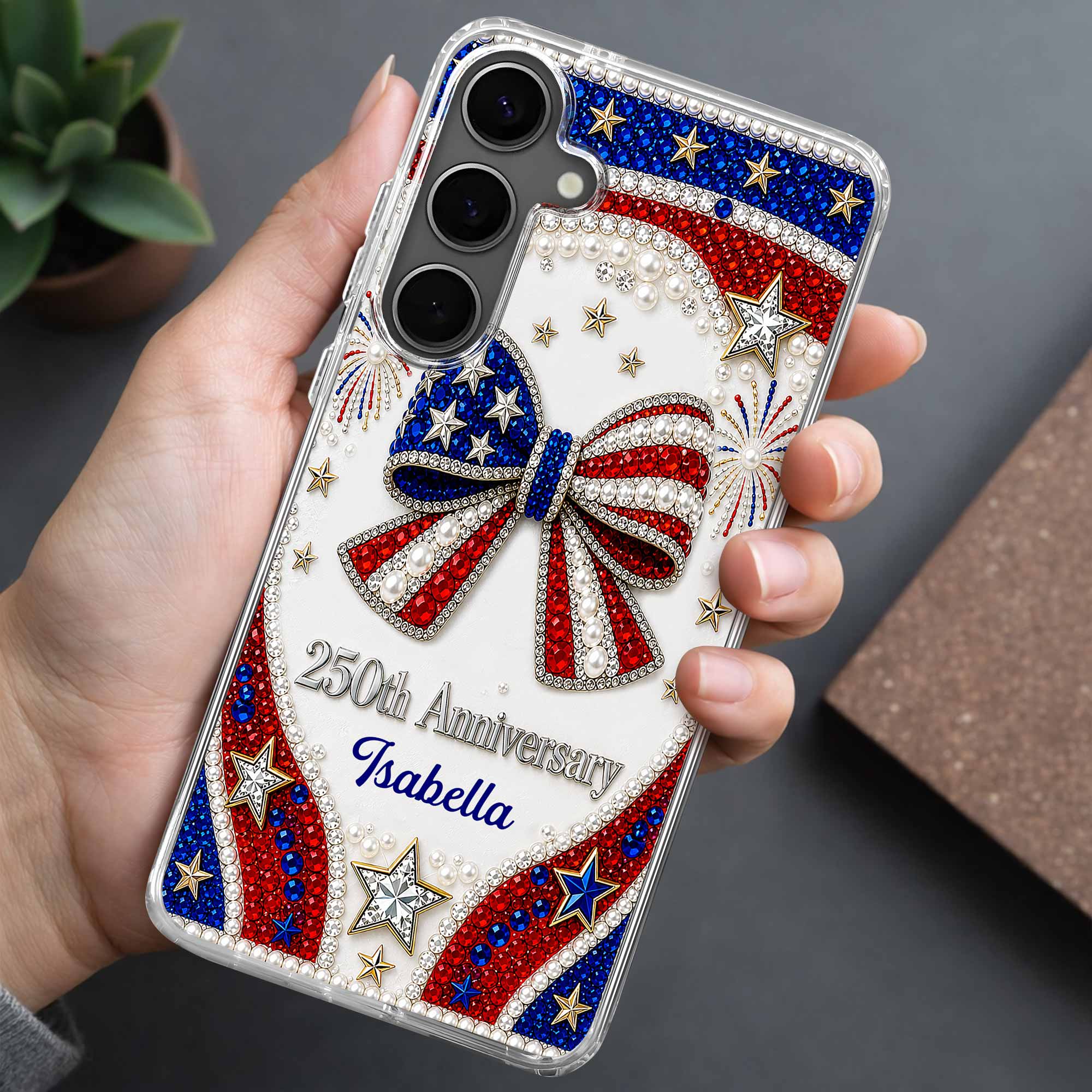 USA Anniversary Sparkling Bow With Stars And Rhinestones - Personalized Phone Case - Gift For Patriots - Image 3