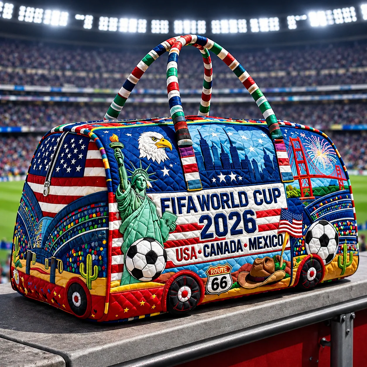 USA Canada Mexico Global Championship Football Summer 2026 - Traveling Quilted Duffle Bag - Gift For Soccer Lovers, Sport Fans