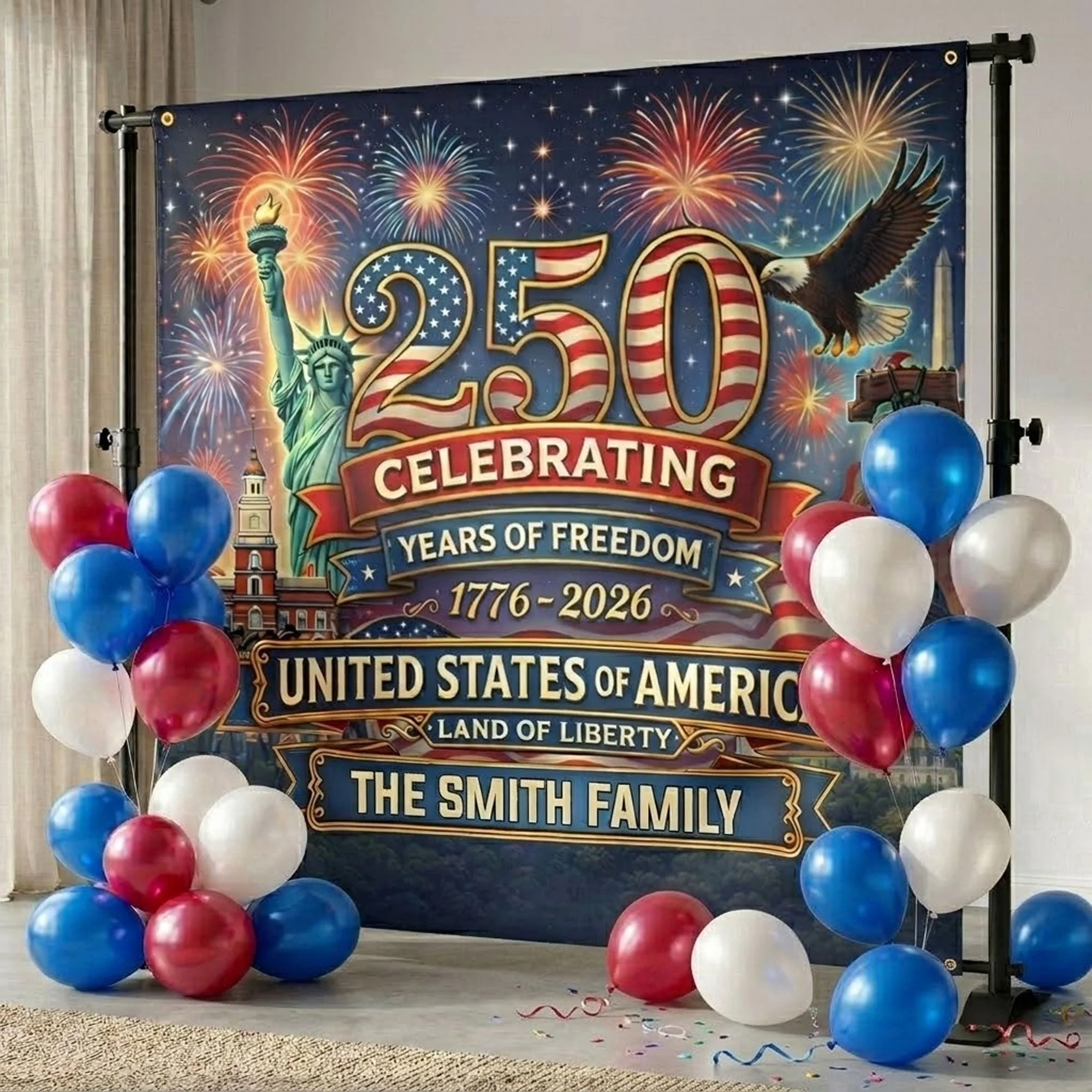 USA Celebrating 250 Years Of Freedom Land Of Liberty - Personalized Backdrop - Gift For Patriotic Family