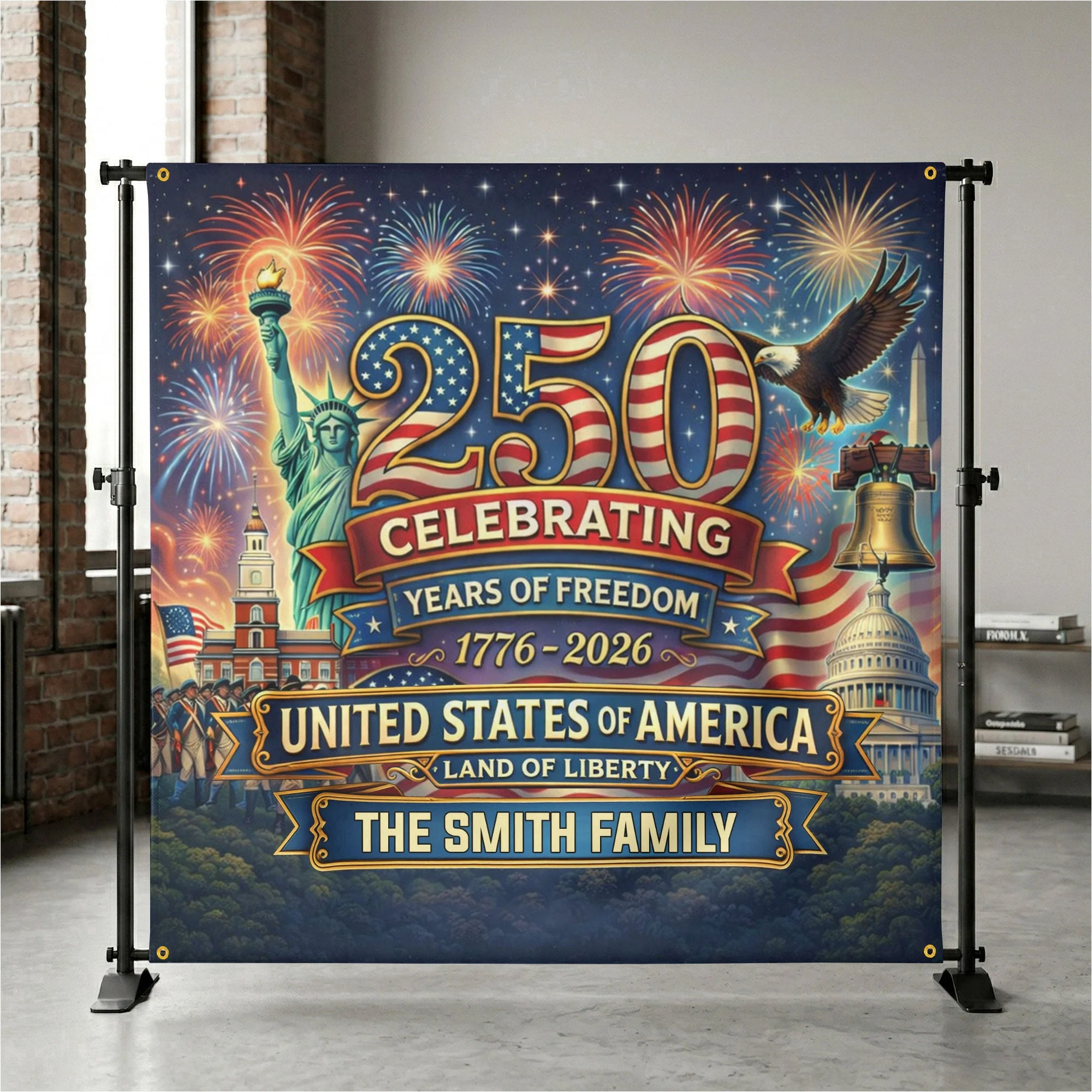 USA Celebrating 250 Years Of Freedom Land Of Liberty - Personalized Backdrop - Gift For Patriotic Family - Image 3