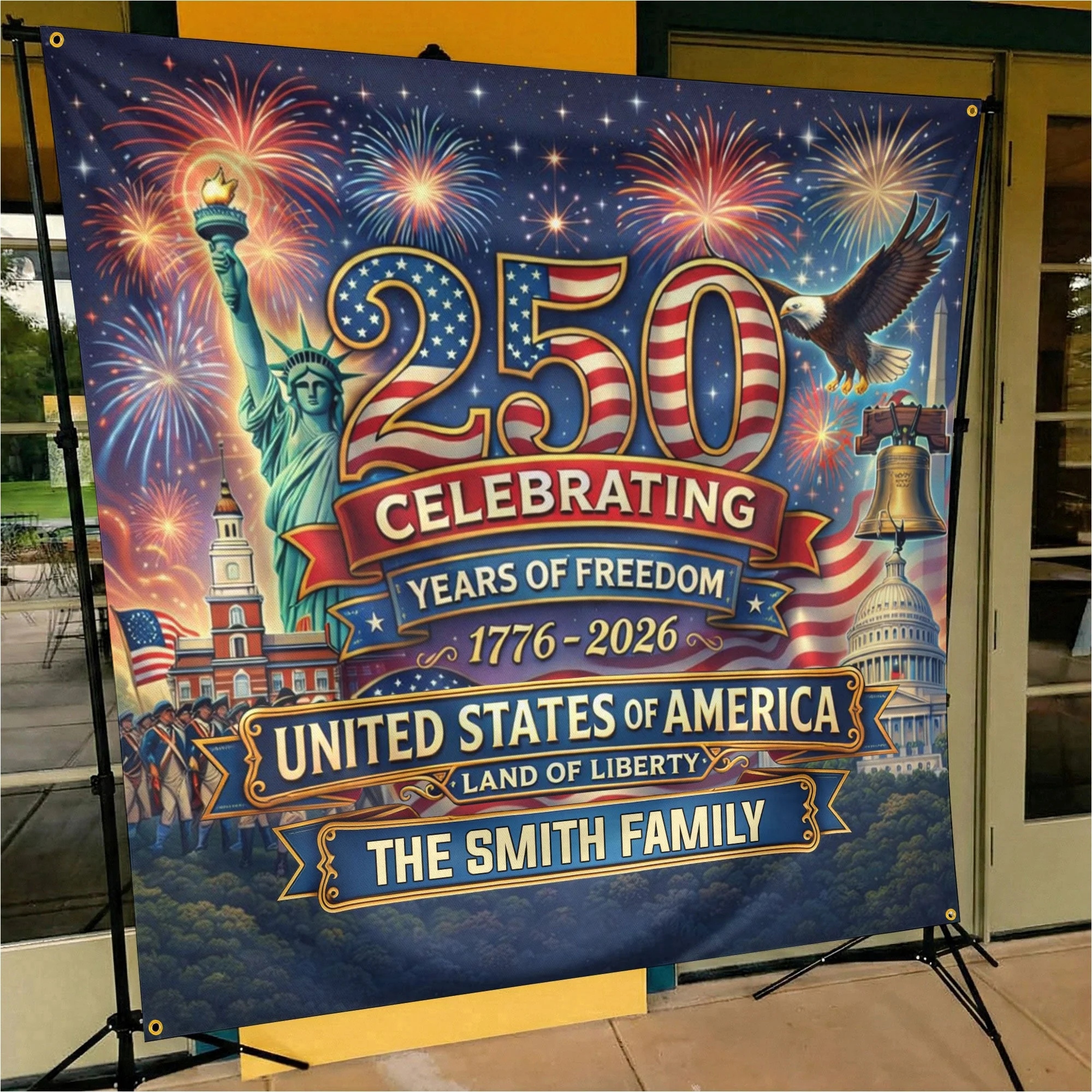 USA Celebrating 250 Years Of Freedom Land Of Liberty - Personalized Backdrop - Gift For Patriotic Family - Image 5