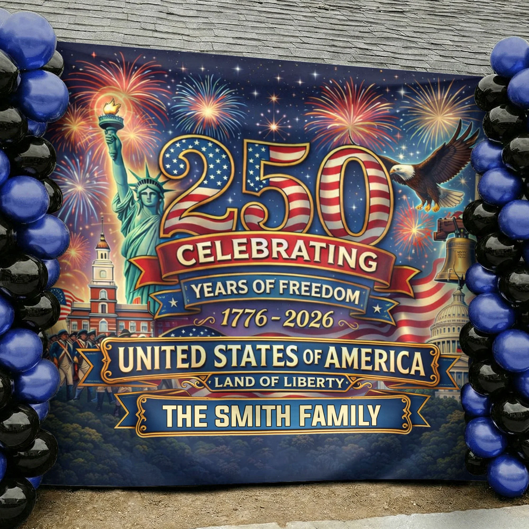 USA Celebrating 250 Years Of Freedom Land Of Liberty - Personalized Backdrop - Gift For Patriotic Family - Image 6