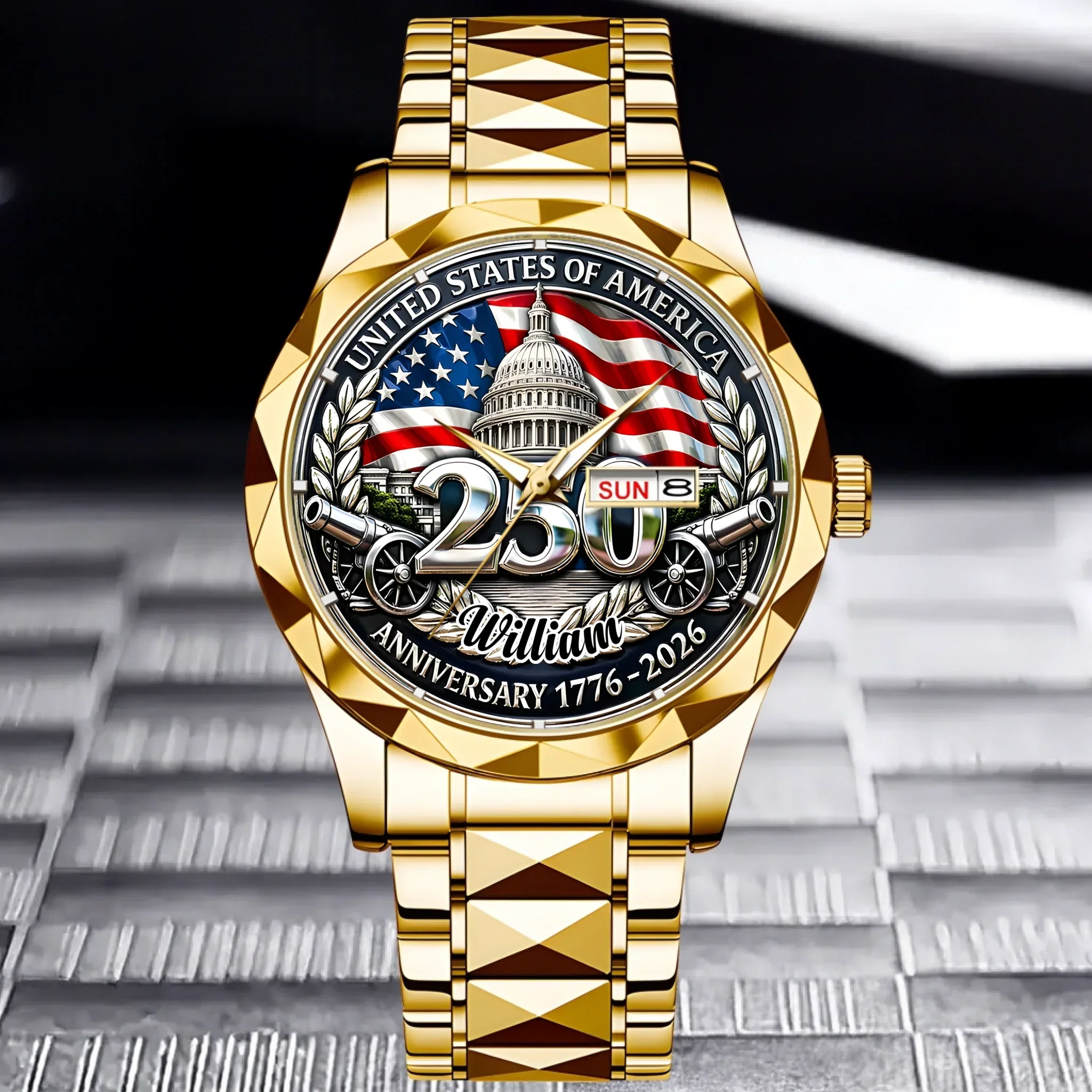 USA Celebration 250th Anniversary Capitol And Flag - Personalized Men's Wrist Watch - Gift For Men, Patriots