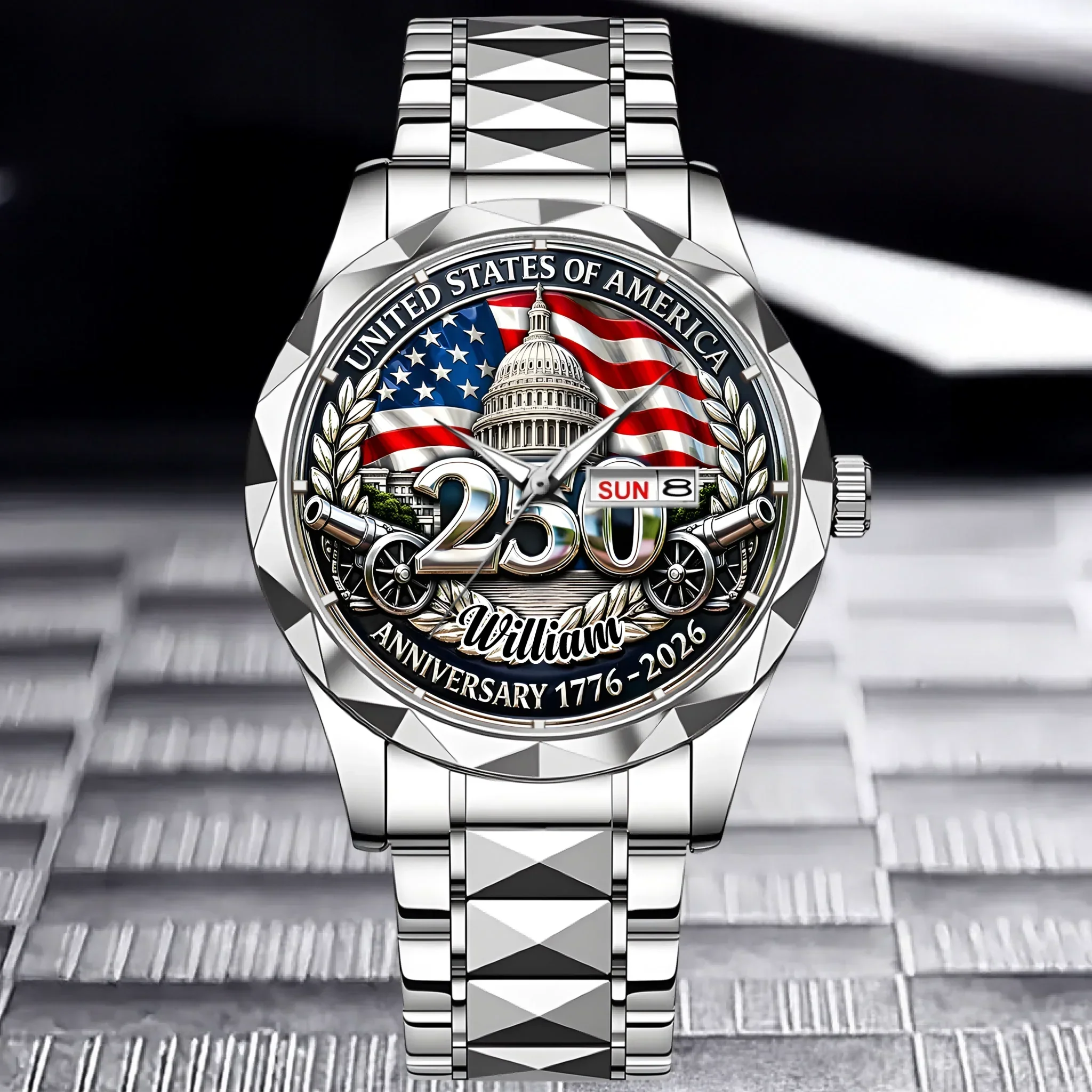 USA Celebration 250th Anniversary Capitol And Flag - Personalized Men's Wrist Watch - Gift For Men, Patriots - Image 2