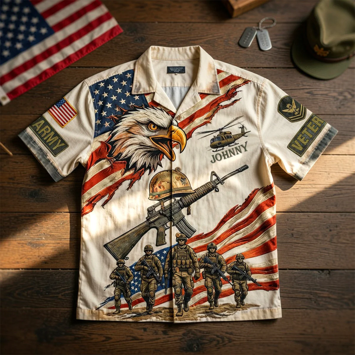 USA Eagle Soldier Army Veteran - Personalized Hawaiian Shirt - Gift For Patriotic, Veteran