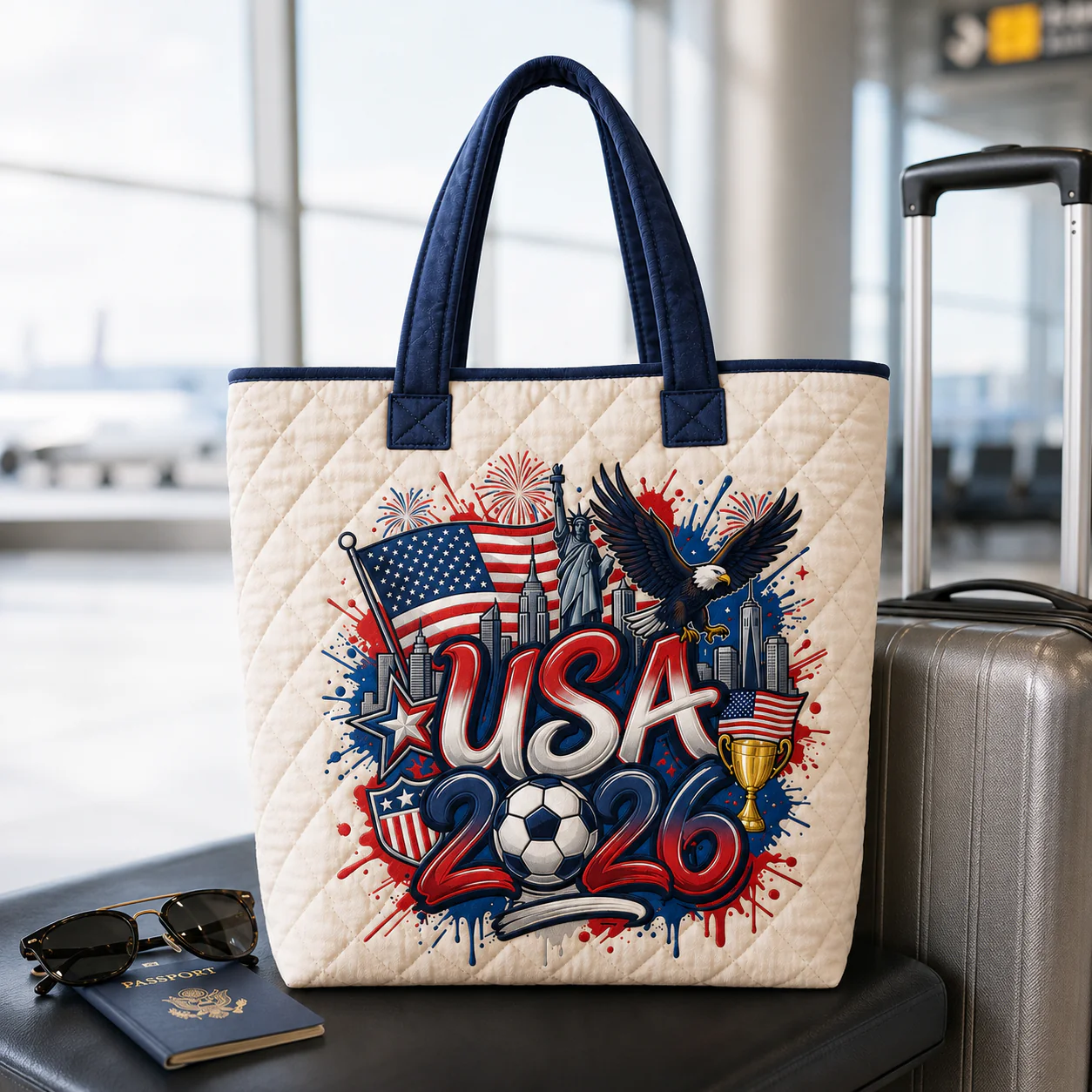 USA Flag Global Championship 2026 Soccer Cup - Quilted Tote Bag - Gift For Patriots, Football Lovers - Image 2