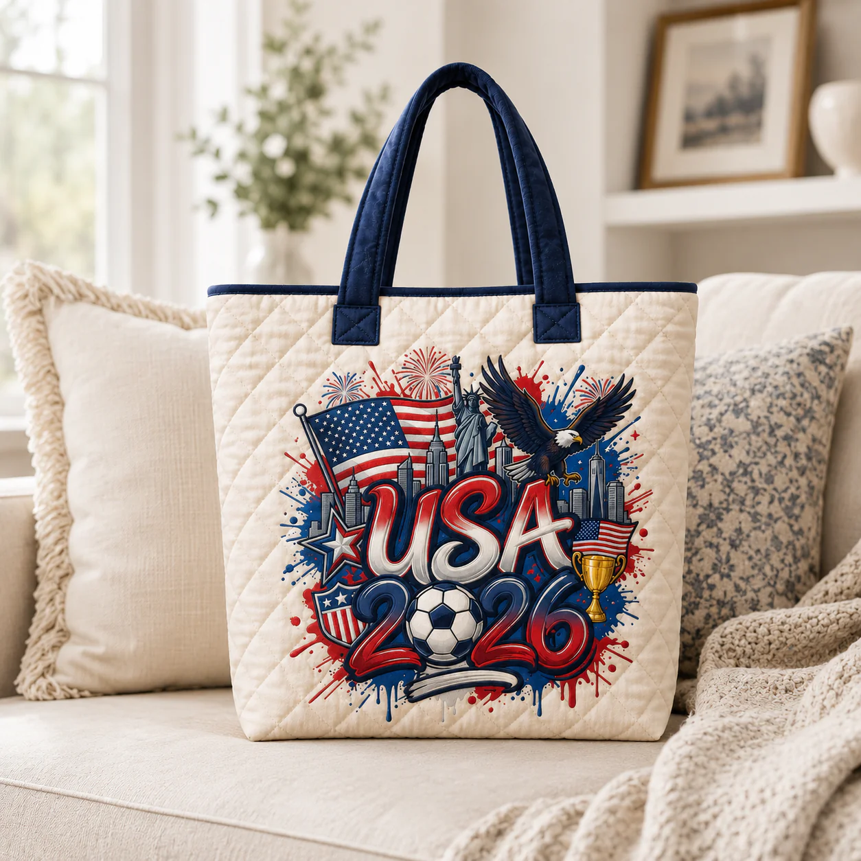 USA Flag Global Championship 2026 Soccer Cup - Quilted Tote Bag - Gift For Patriots, Football Lovers - Image 4