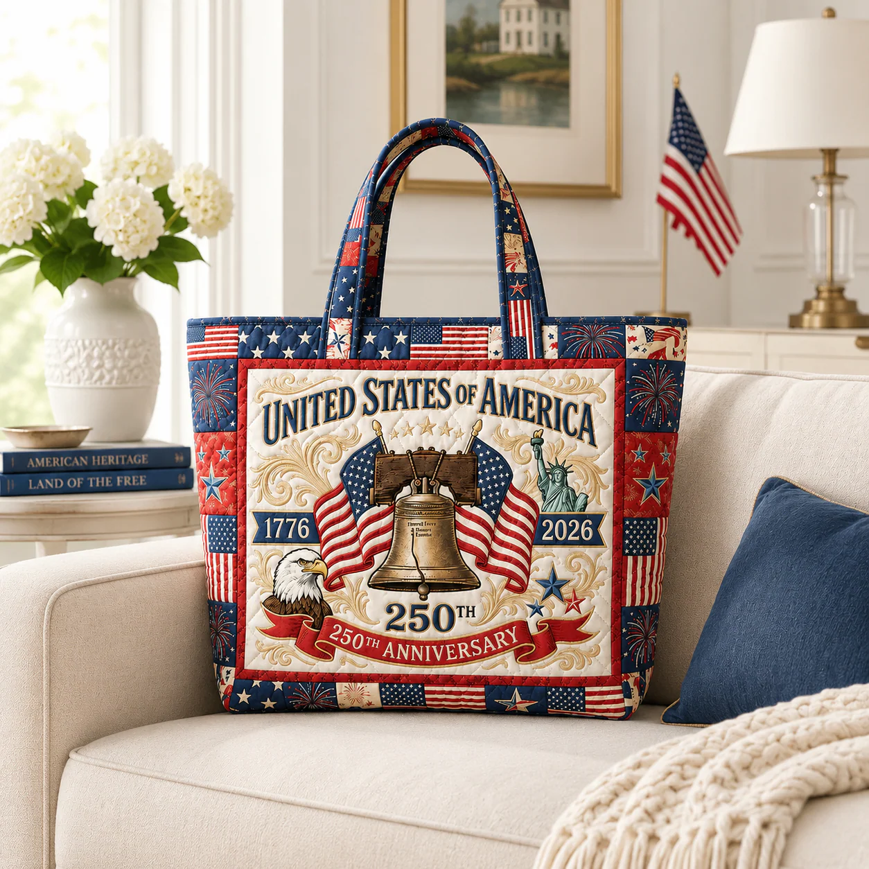 USA Flag Liberty Bell 250th Anniversary - Quilted Tote Bag - Gift For Patriots - Image 5