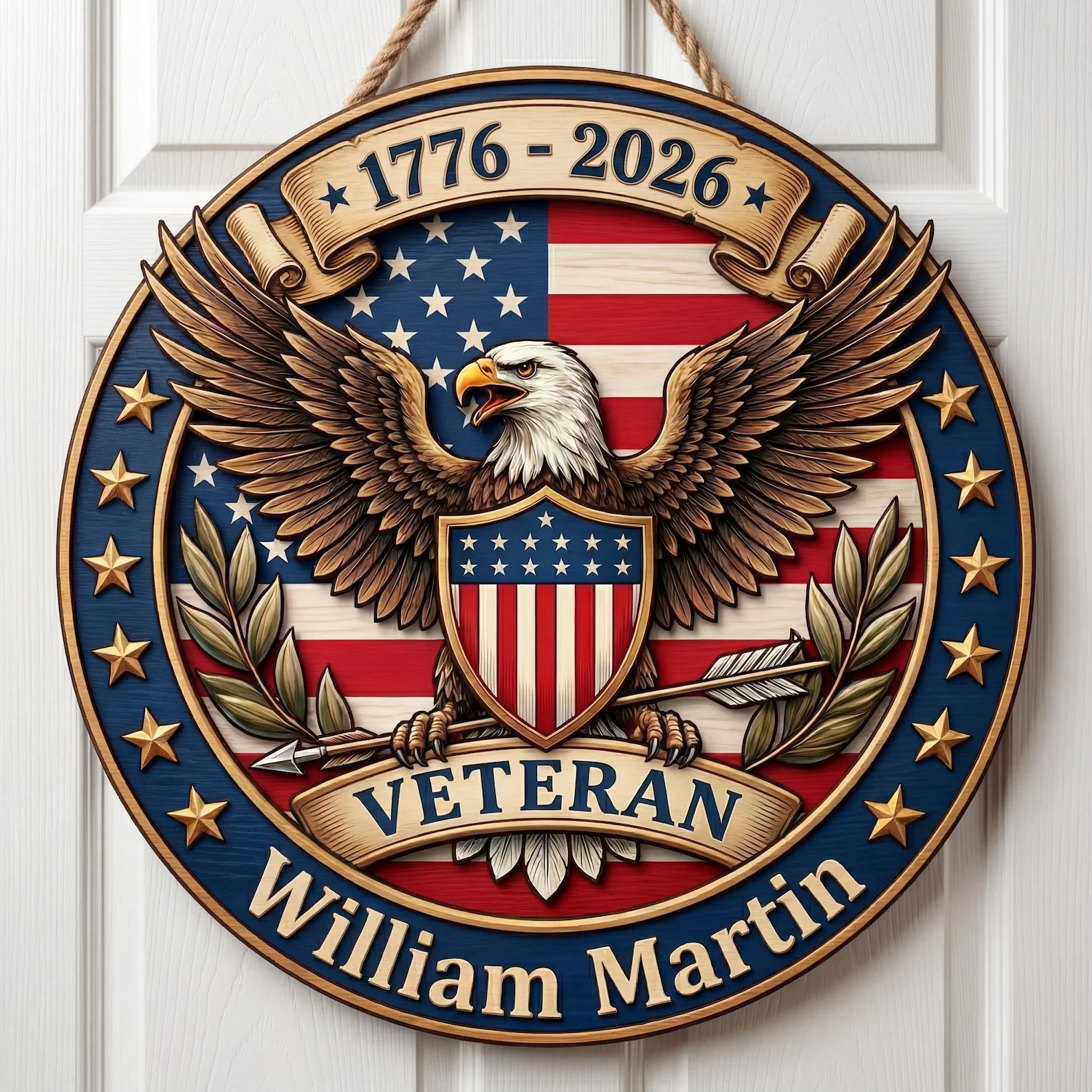 USA Flag Patriotic Eagle Veteran - Personalized Wood Sign - Gift For Patriotic Family - Image 9