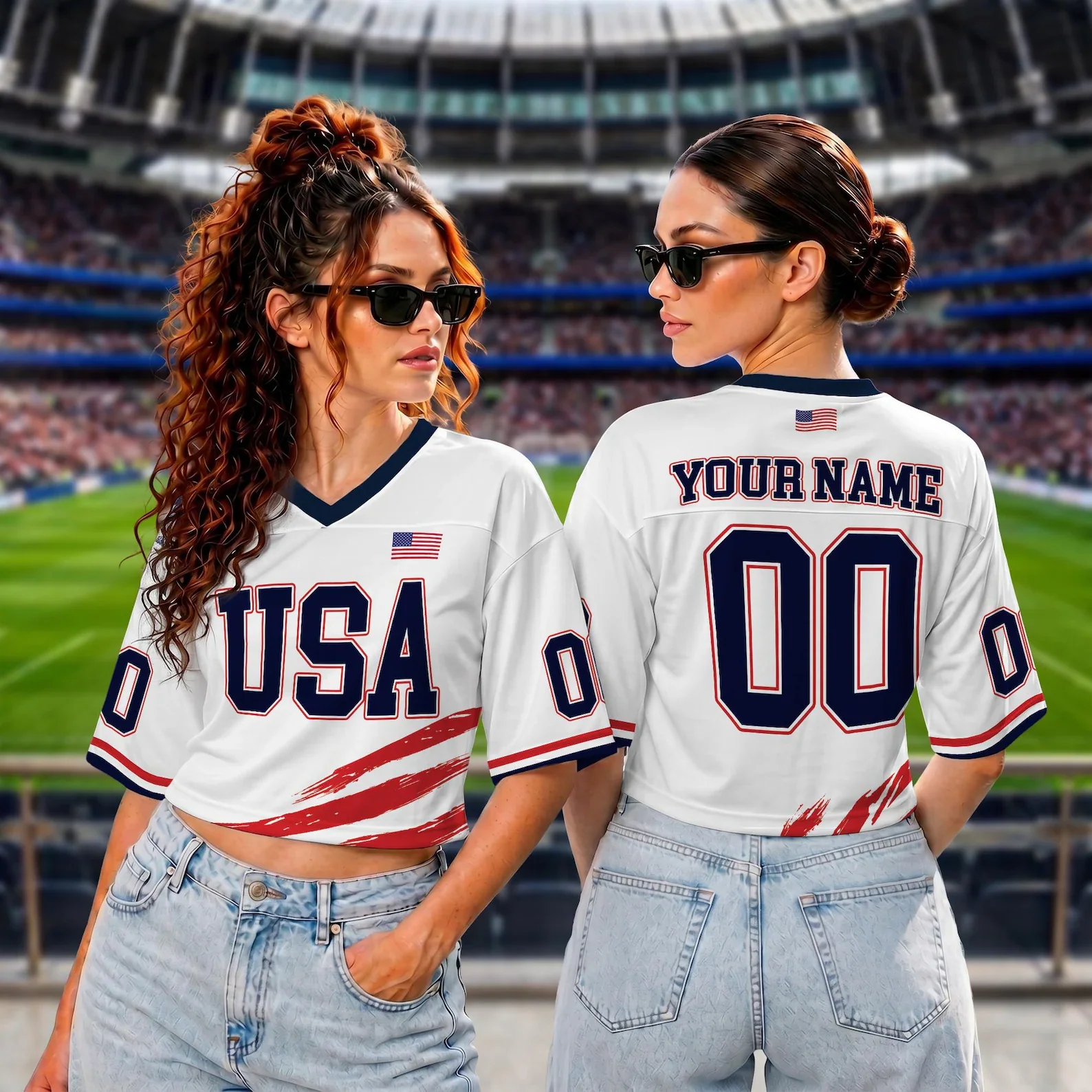 USA Flag Stars Stripes - Personalized Croptop Jersey - Gift For Football Lovers, Sports Fans