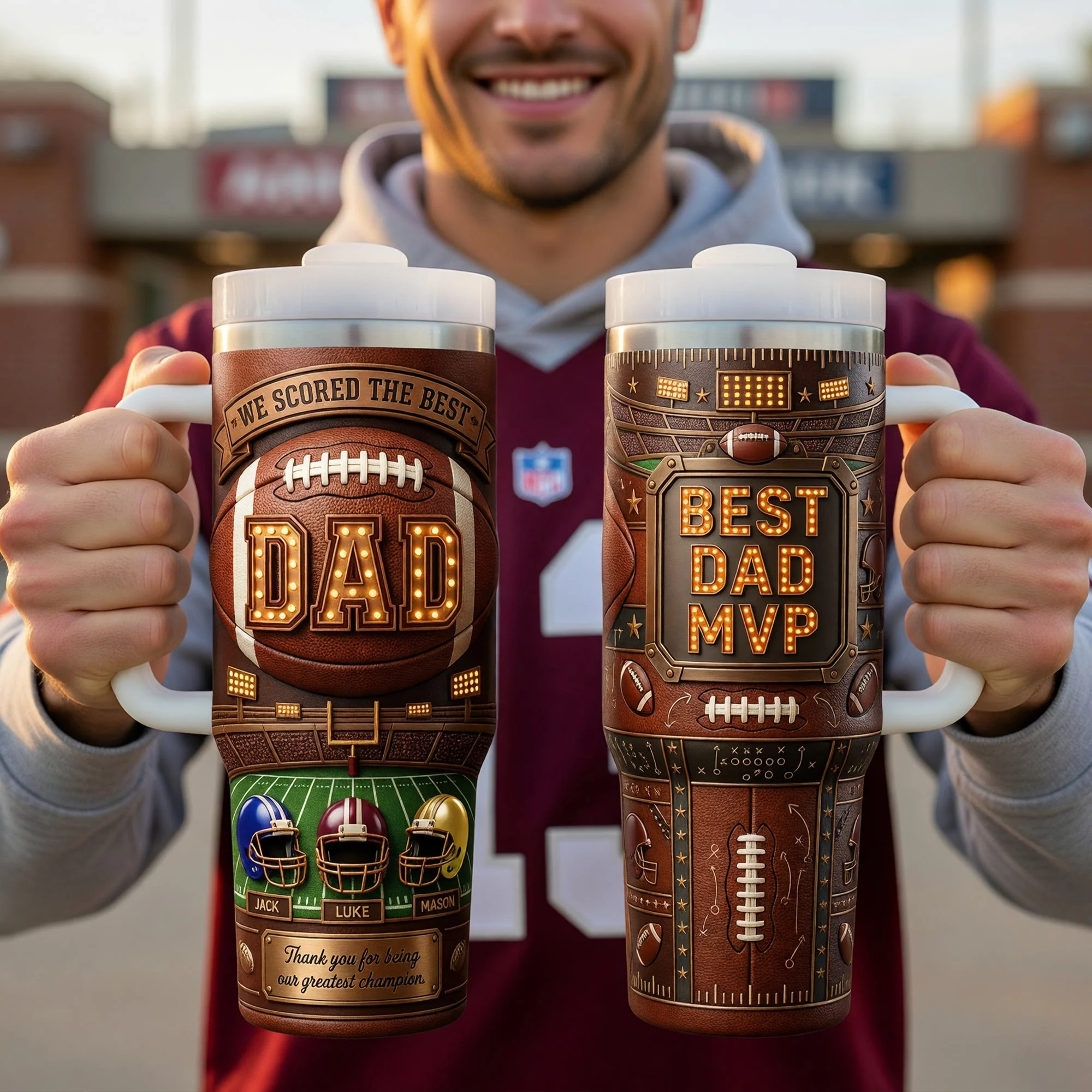 USA Football Best Dad - Personalized Tumbler - Gift For Dad, Football Lovers - Image 2