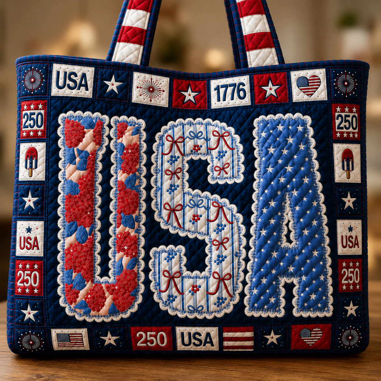 USA Lace Coquette America - Quilted Tote Bag - Patriotic Gift For Her - Image 2