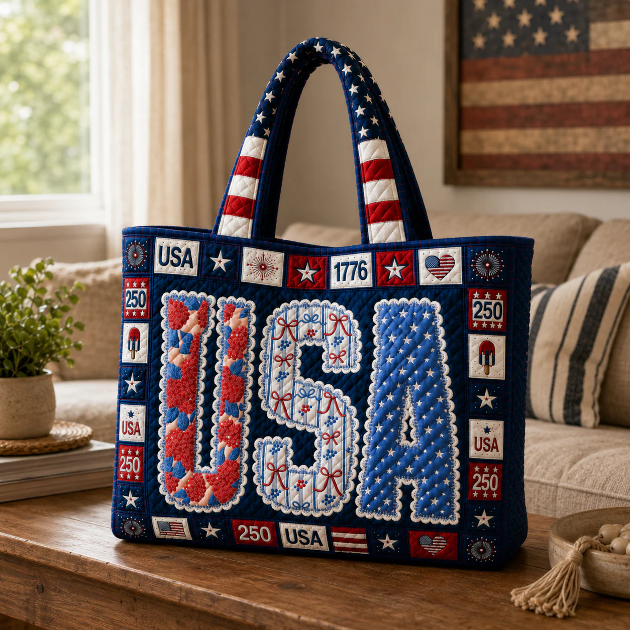 USA Lace Coquette America - Quilted Tote Bag - Patriotic Gift For Her - Image 3