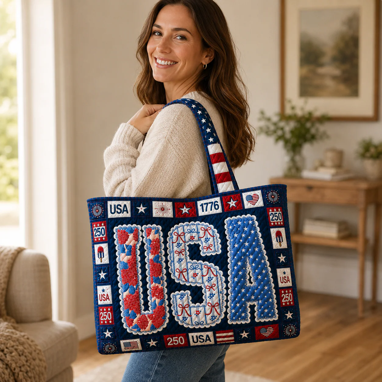 USA Lace Coquette America - Quilted Tote Bag - Patriotic Gift For Her - Image 4