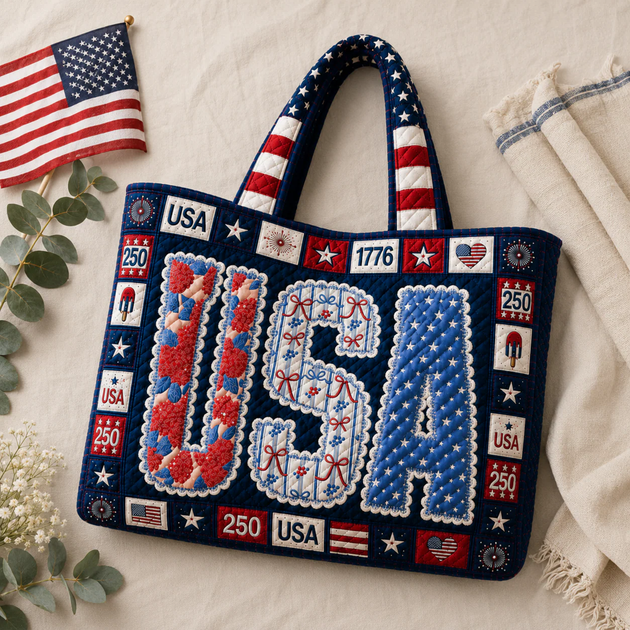 USA Lace Coquette America - Quilted Tote Bag - Patriotic Gift For Her - Image 5
