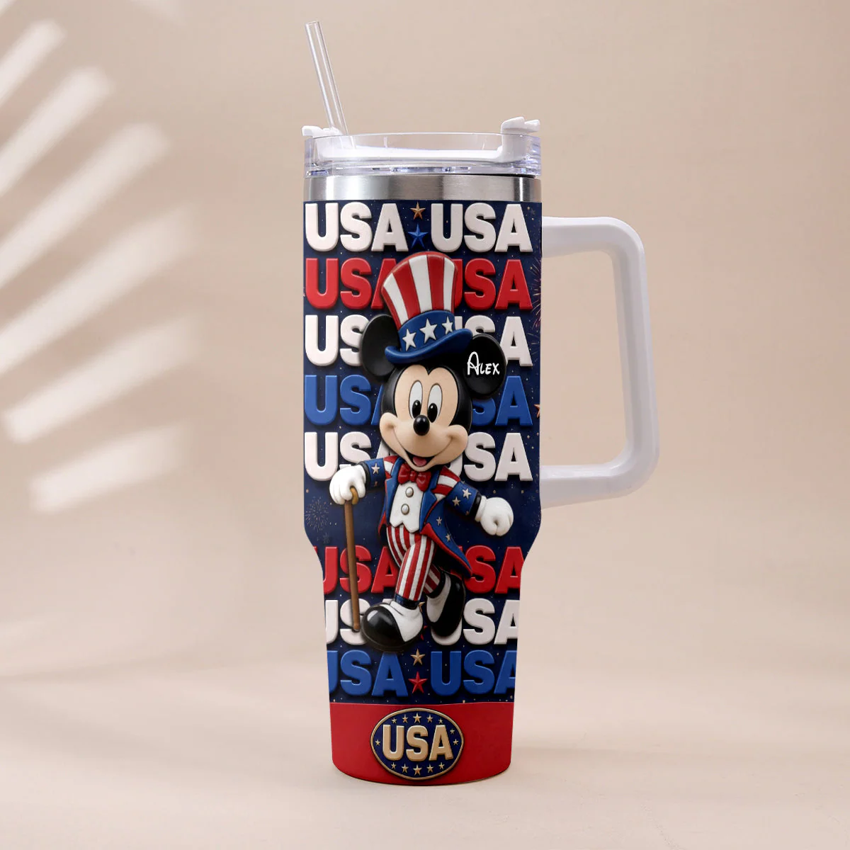 USA Pride With Magic Mouse And Friends - Personalized Tumbler With Straw - Gift For Family, Patriots - MkMo - Image 3