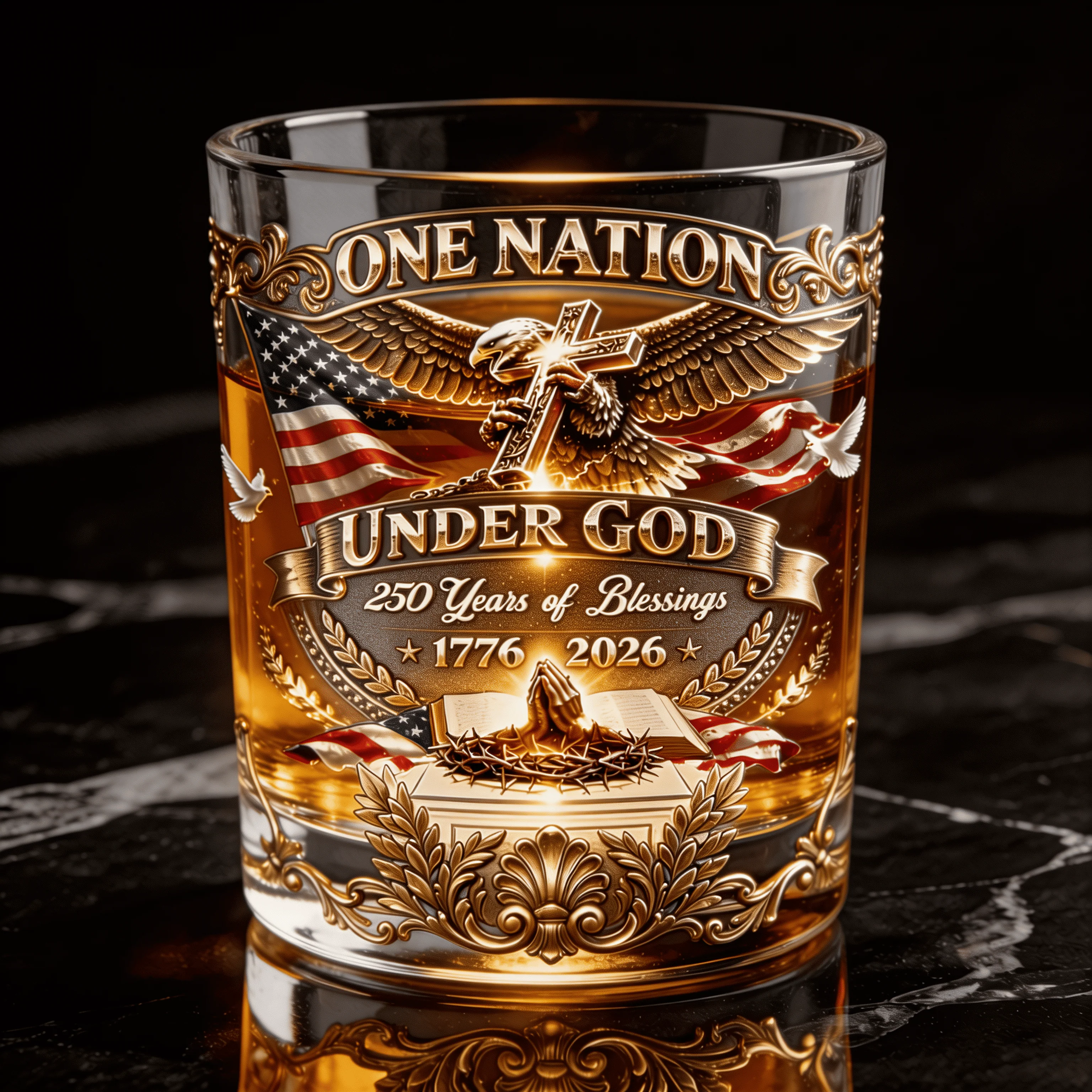 USA Under God 250 Years Of Blessing - Personalized Whiskey Glass - Gift For Patriots - Image 2