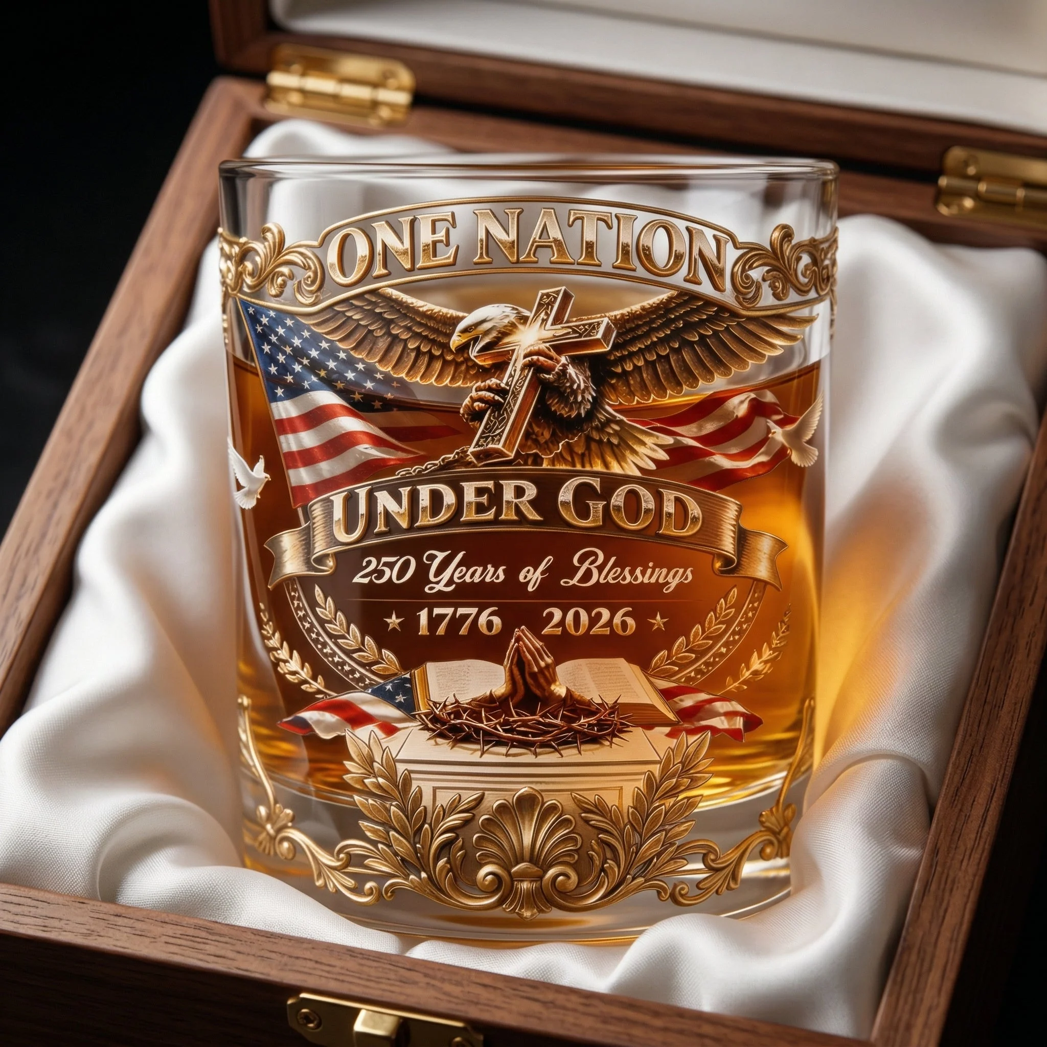 USA Under God 250 Years Of Blessing - Personalized Whiskey Glass - Gift For Patriots - Image 3