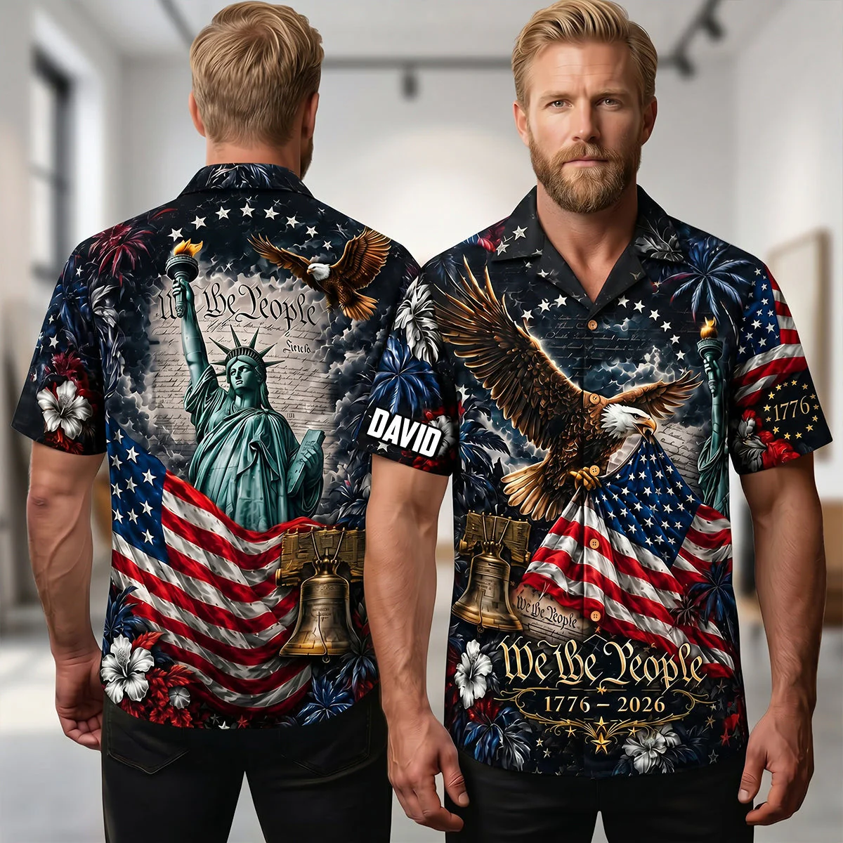 USA We The People 1776 2026 Liberty Eagle - Personalized Hawaiian Shirt - Gift For Him - Image 2