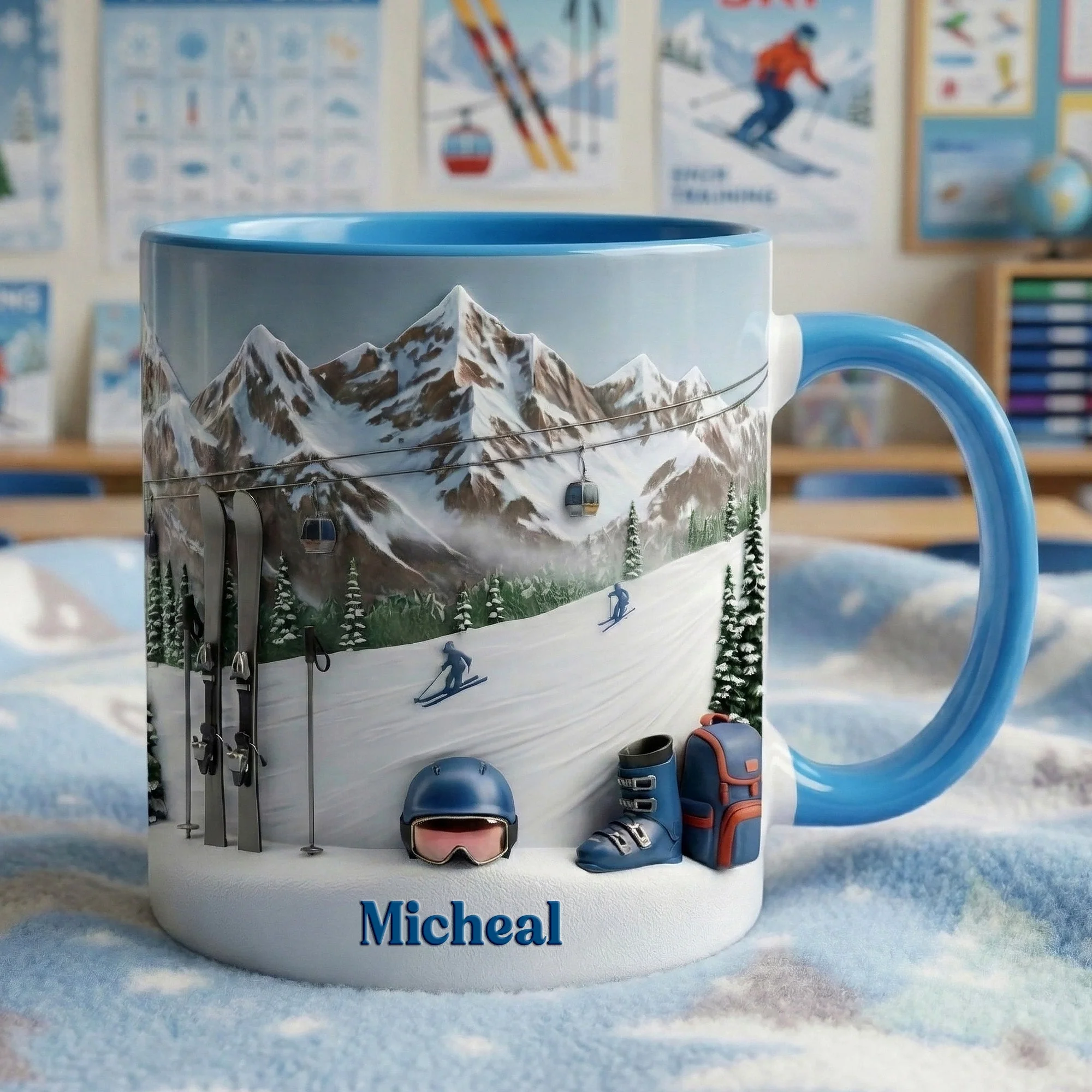 Just Loves Skiing - Personalized Accent Mug - Gift For Skiing Lovers HH01 - Image 2