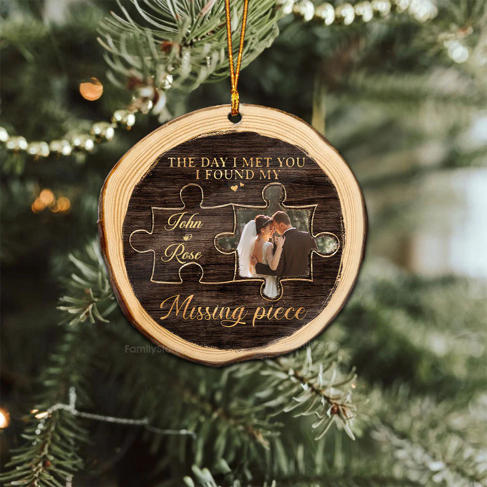 Custom Photo I Found My Missing Piece Couples - Gift for Couples - Personalized Wood Ornament NH96 - Image 2