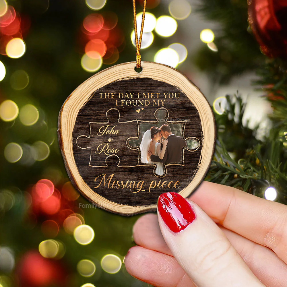Custom Photo I Found My Missing Piece Couples - Gift for Couples - Personalized Wood Ornament NH96 - Image 3