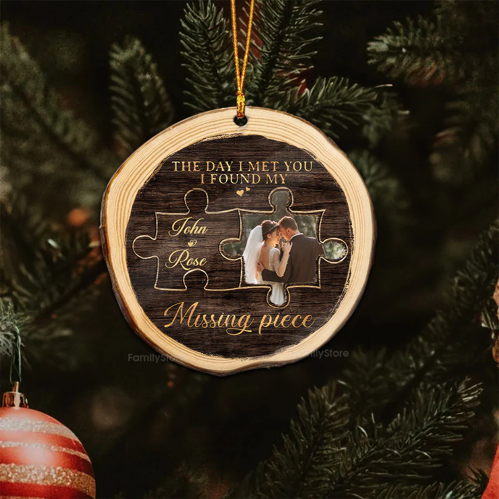 Custom Photo I Found My Missing Piece Couples - Gift for Couples - Personalized Wood Ornament NH96 - Image 5