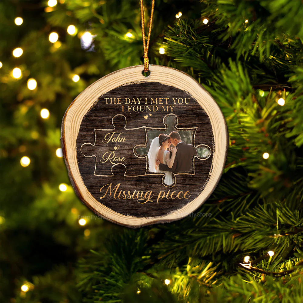 Custom Photo I Found My Missing Piece Couples - Gift for Couples - Personalized Wood Ornament NH96 - Image 6