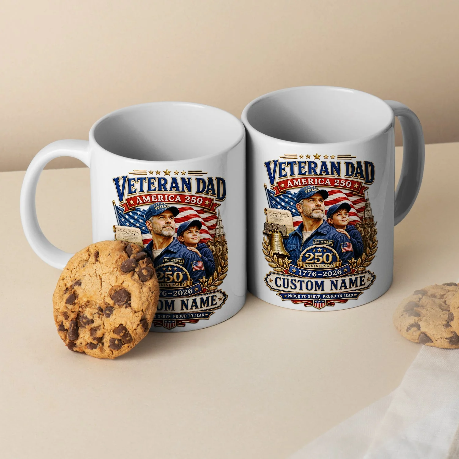 Veteran Dad America 250th Anniversary - Personalized White Ceramic Mug - Gift For Patriotic Dad - Image 2