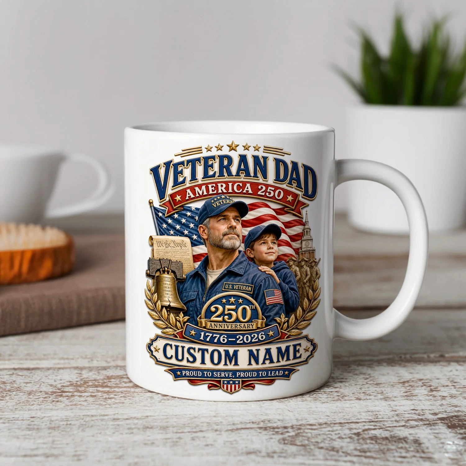 Veteran Dad America 250th Anniversary - Personalized White Ceramic Mug - Gift For Patriotic Dad - Image 3