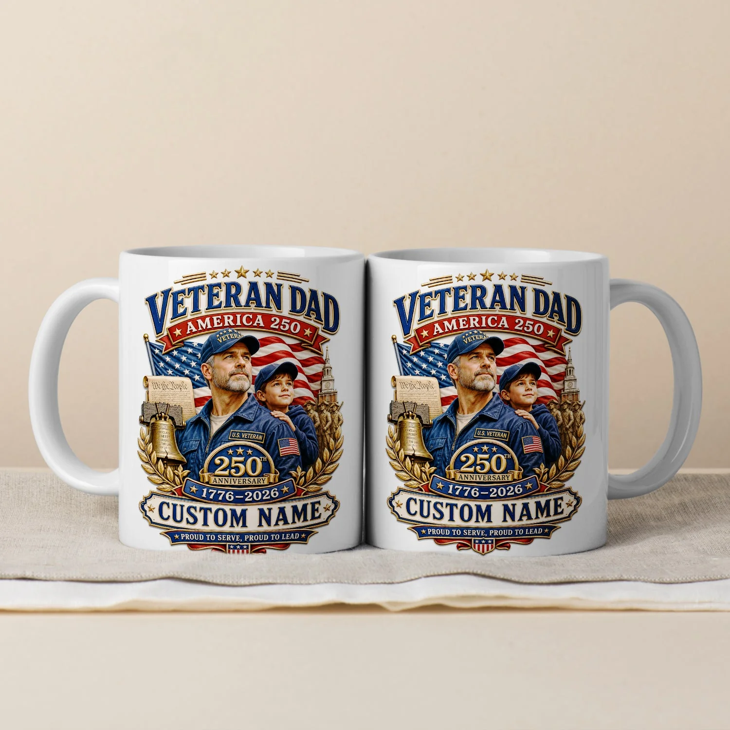 Veteran Dad America 250th Anniversary - Personalized White Ceramic Mug - Gift For Patriotic Dad - Image 4