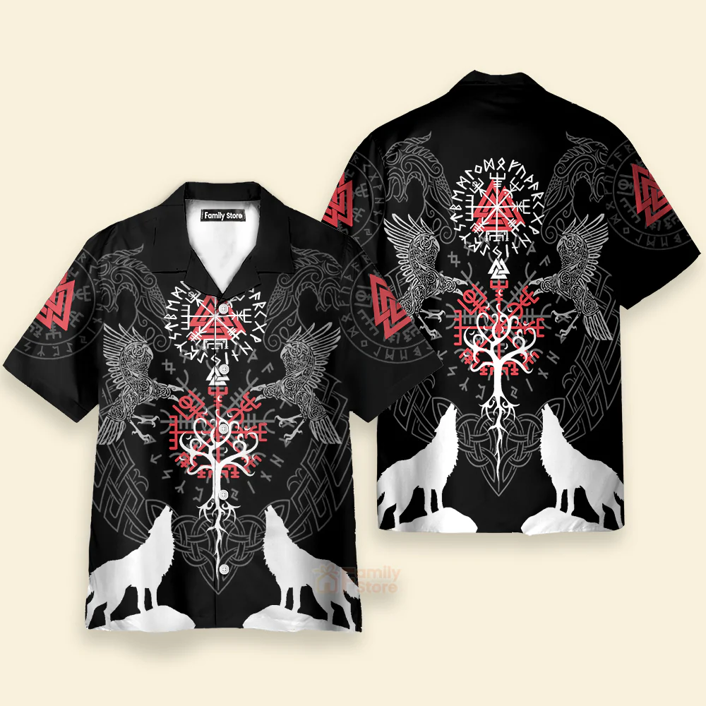Viking Raven And Wolf Viking Hawaiian Shirt, Wolf Viking Shirt Short Sleeve - Image 2